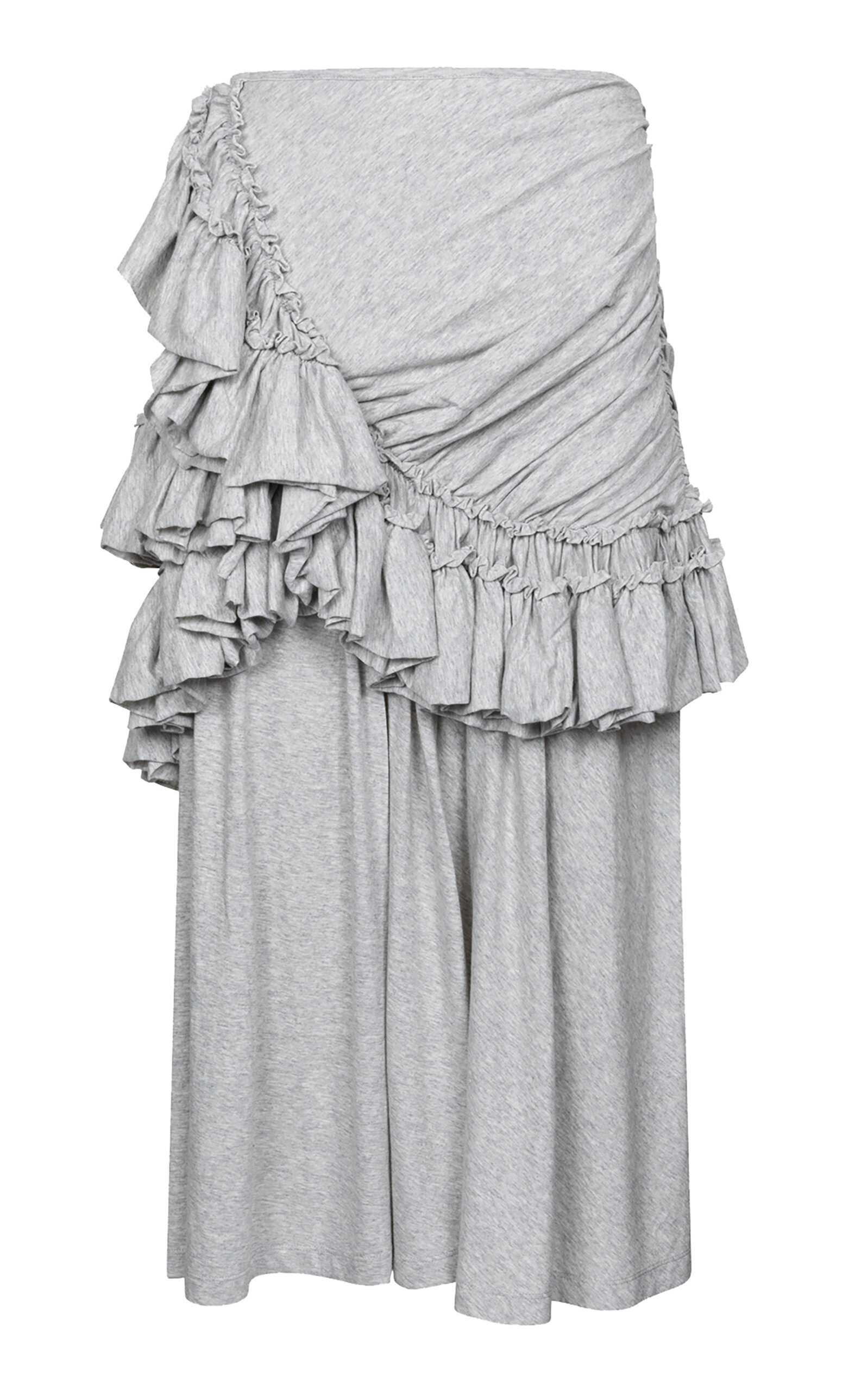 Dries Van Noten Humairah Ruffled Cotton-jersey Midi Skirt In Gray