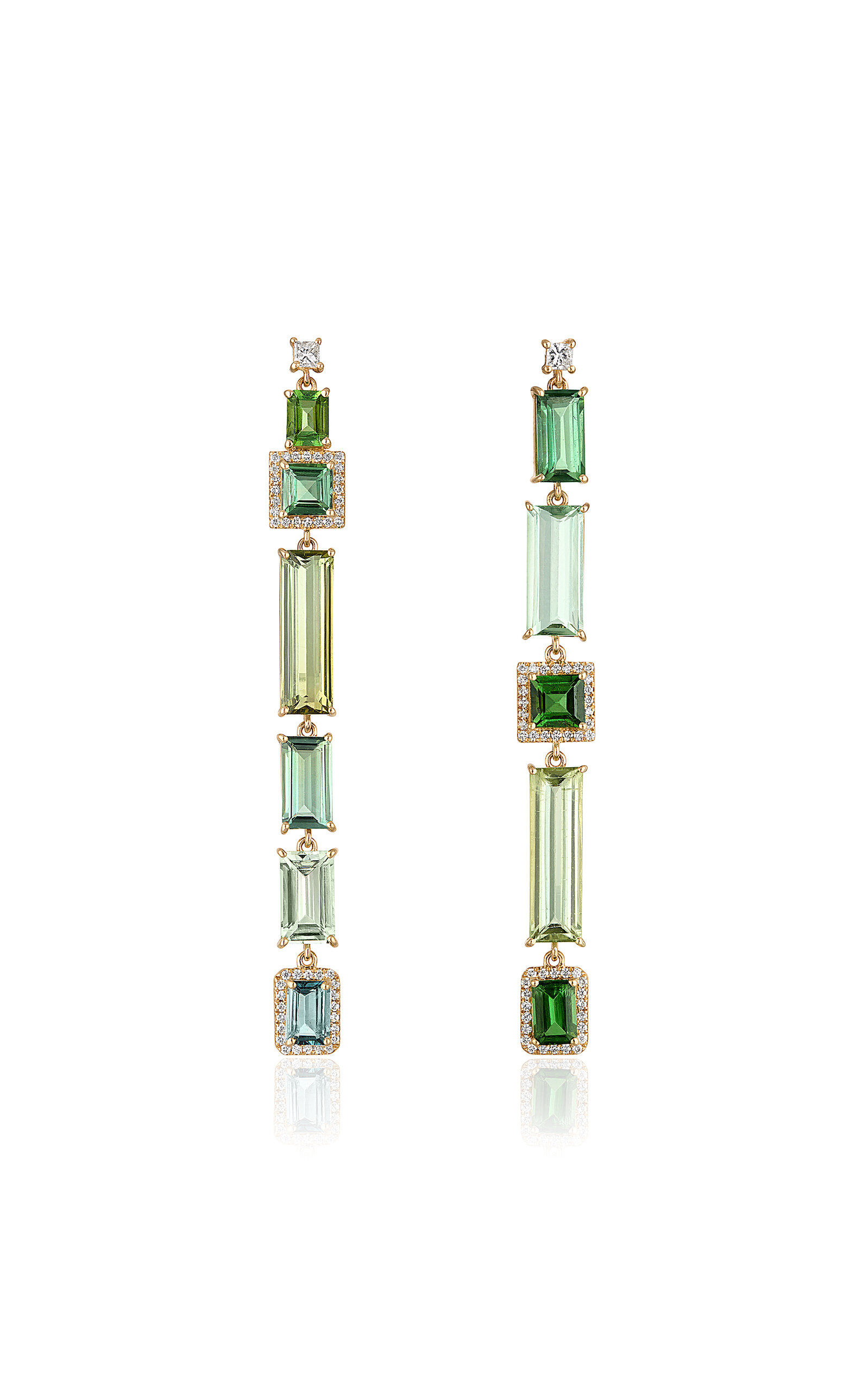 Eden Presley Mixed 14k Yellow Gold Tourmaline Beryl Diamond Earrings In Green