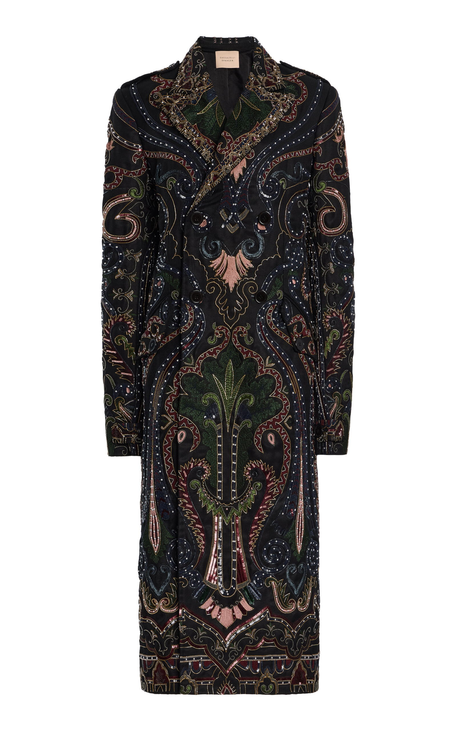 Cucculelli Shaheen Raden Wool-Silk Embroidered Coat - Black
