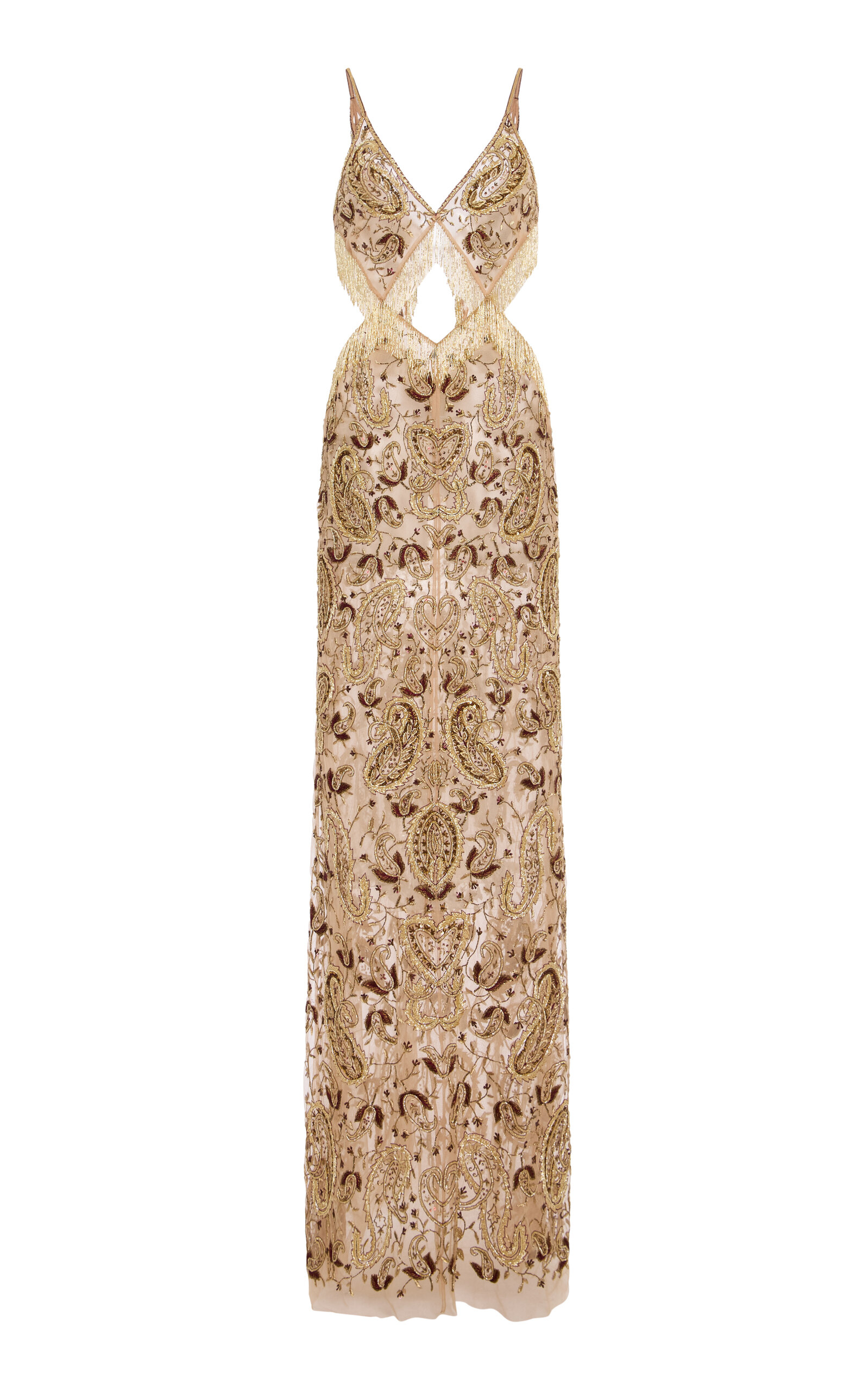 Cucculelli Shaheen Metal Paisley Tulle Maxi Dress - Brown