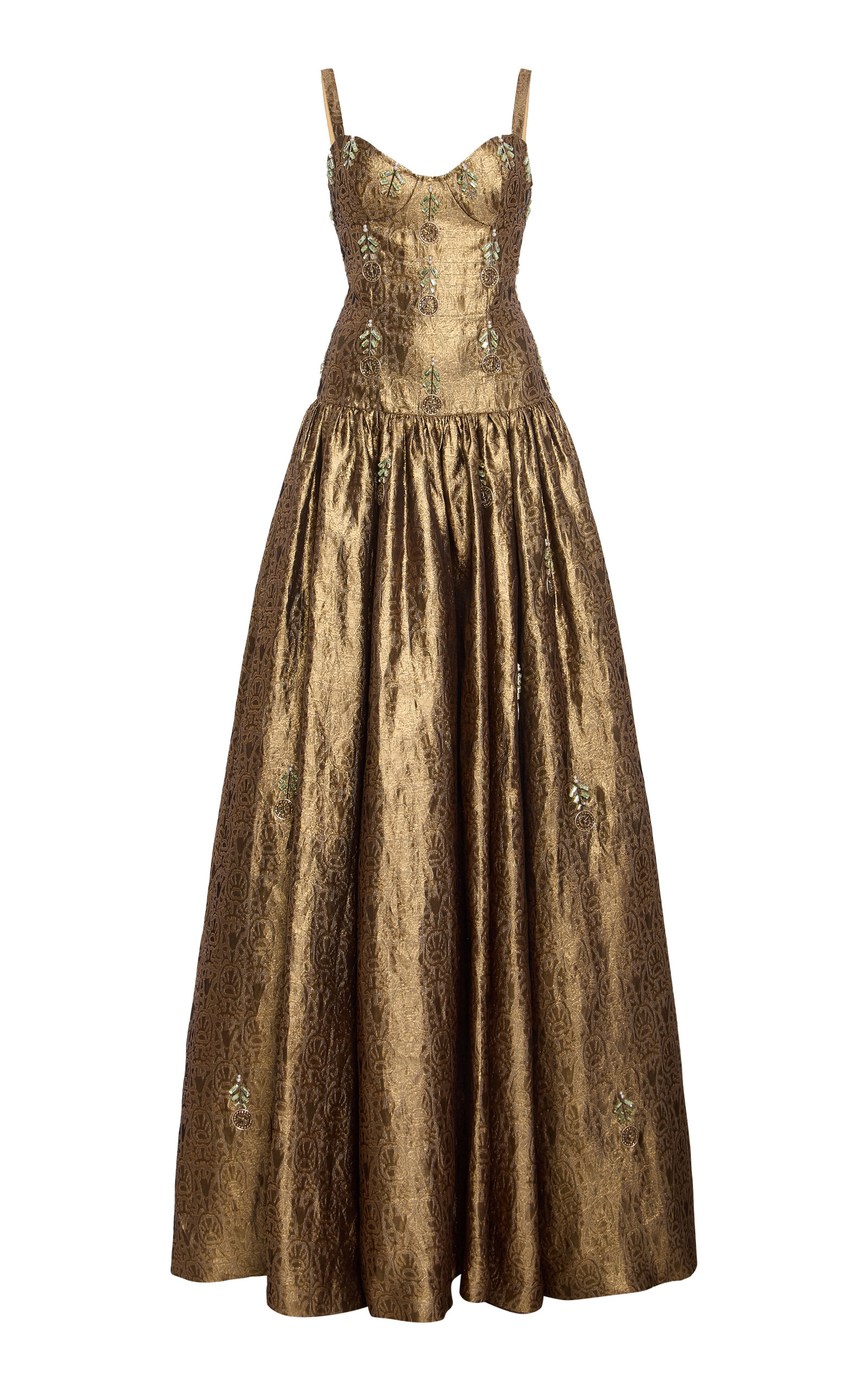Cucculelli Shaheen Deco Medallion Geometric Jacquard Maxi Dress - Gold