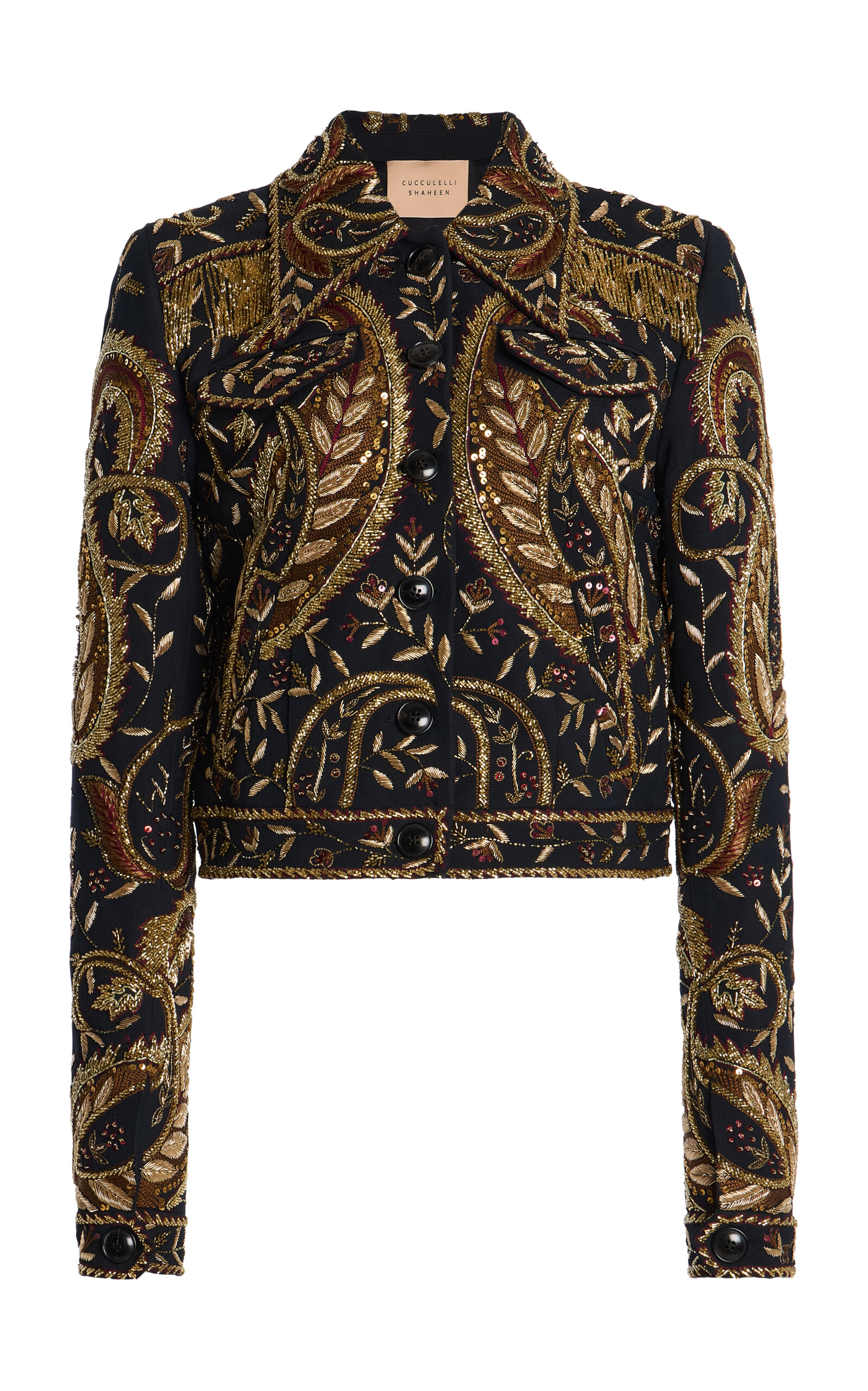 Cucculelli Shaheen Metal Paisley Wool-Silk Jacket - Print