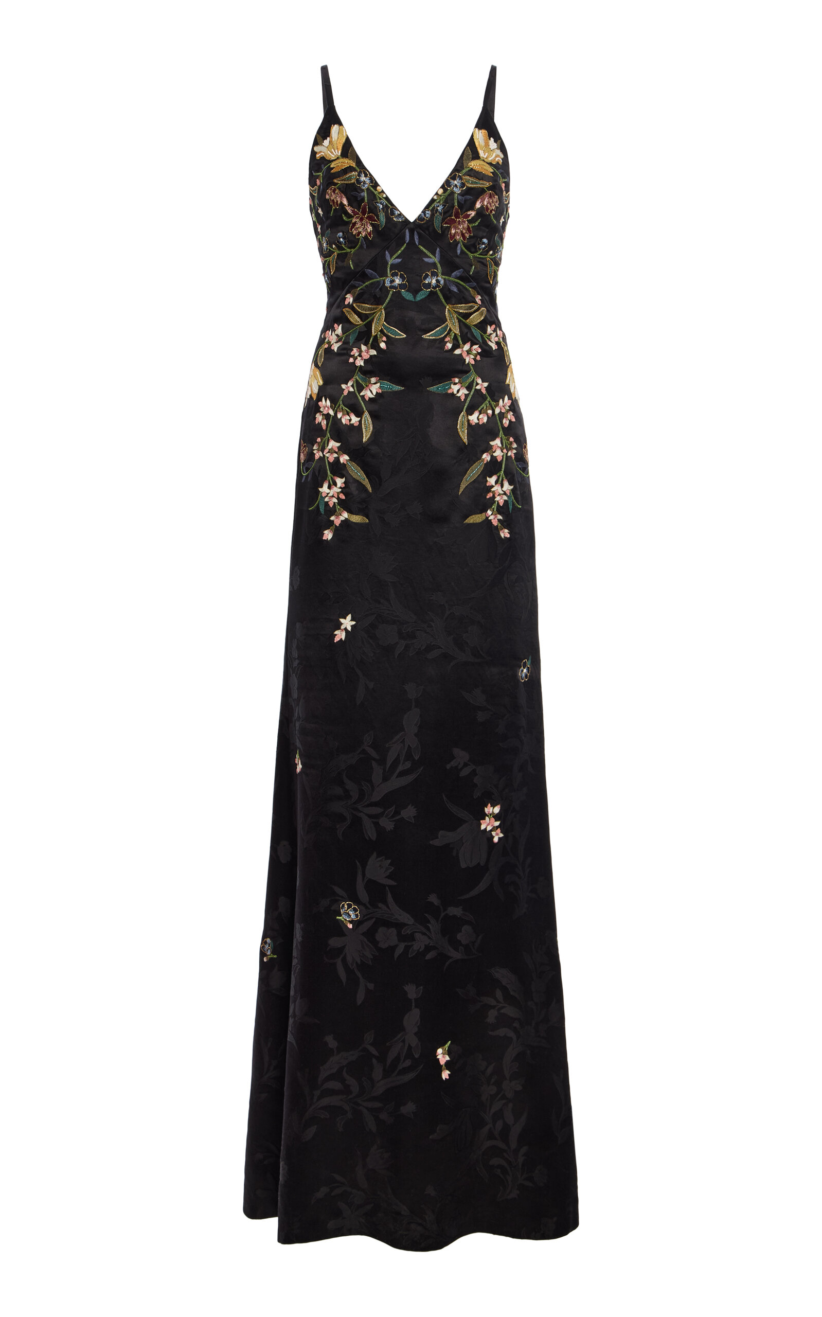 Cucculelli Shaheen Chantilly Black Floral Silk Jacquard Maxi Dress - Floral