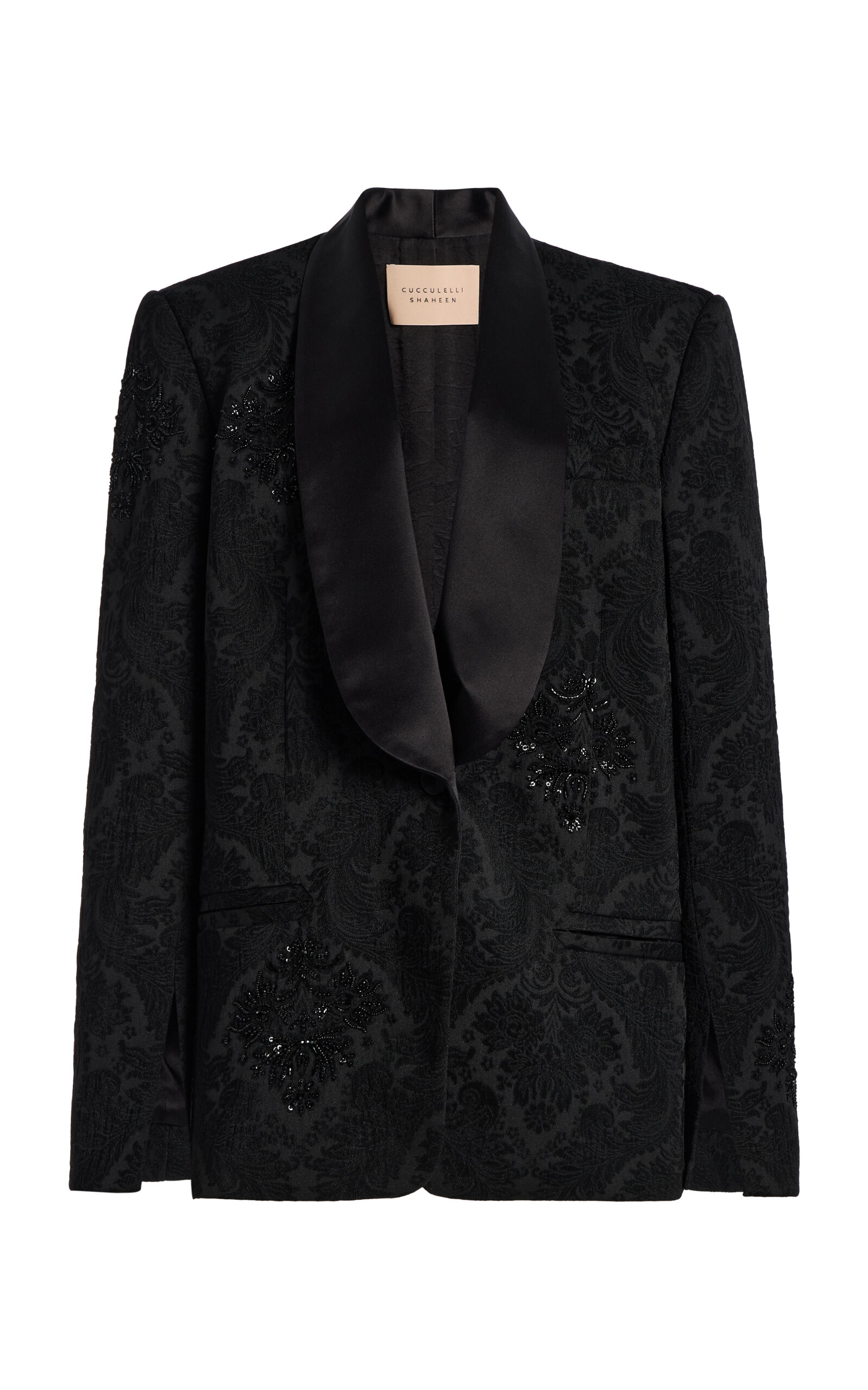 Cucculelli Shaheen Noir Jacquard Tuxedo Blazer In Black