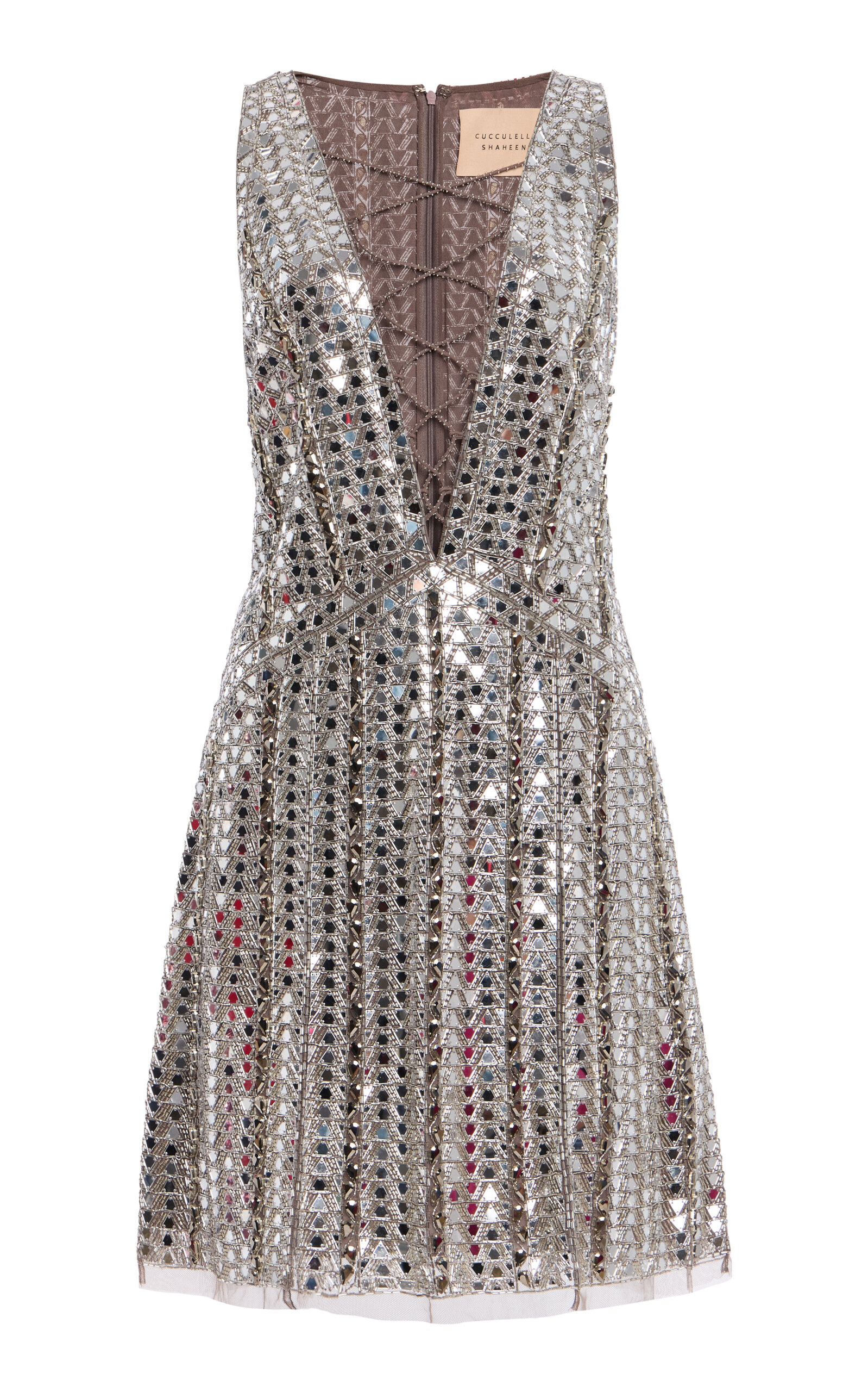 Cucculelli Shaheen Mirrored Embellished Tulle Mini Dress - Silver