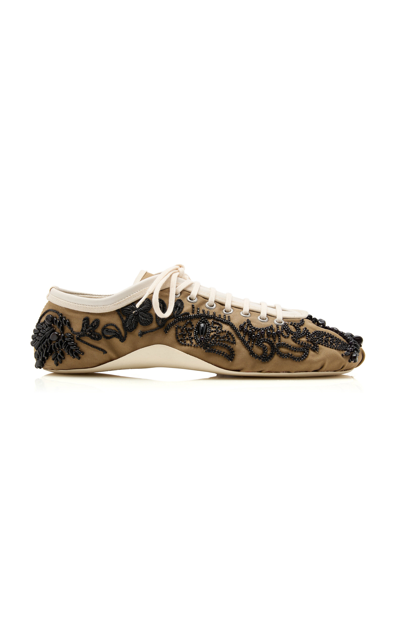 Dries Van Noten - Embroidered Twill Ballerina Sneaker - Brown - IT 37 - Moda Operandi