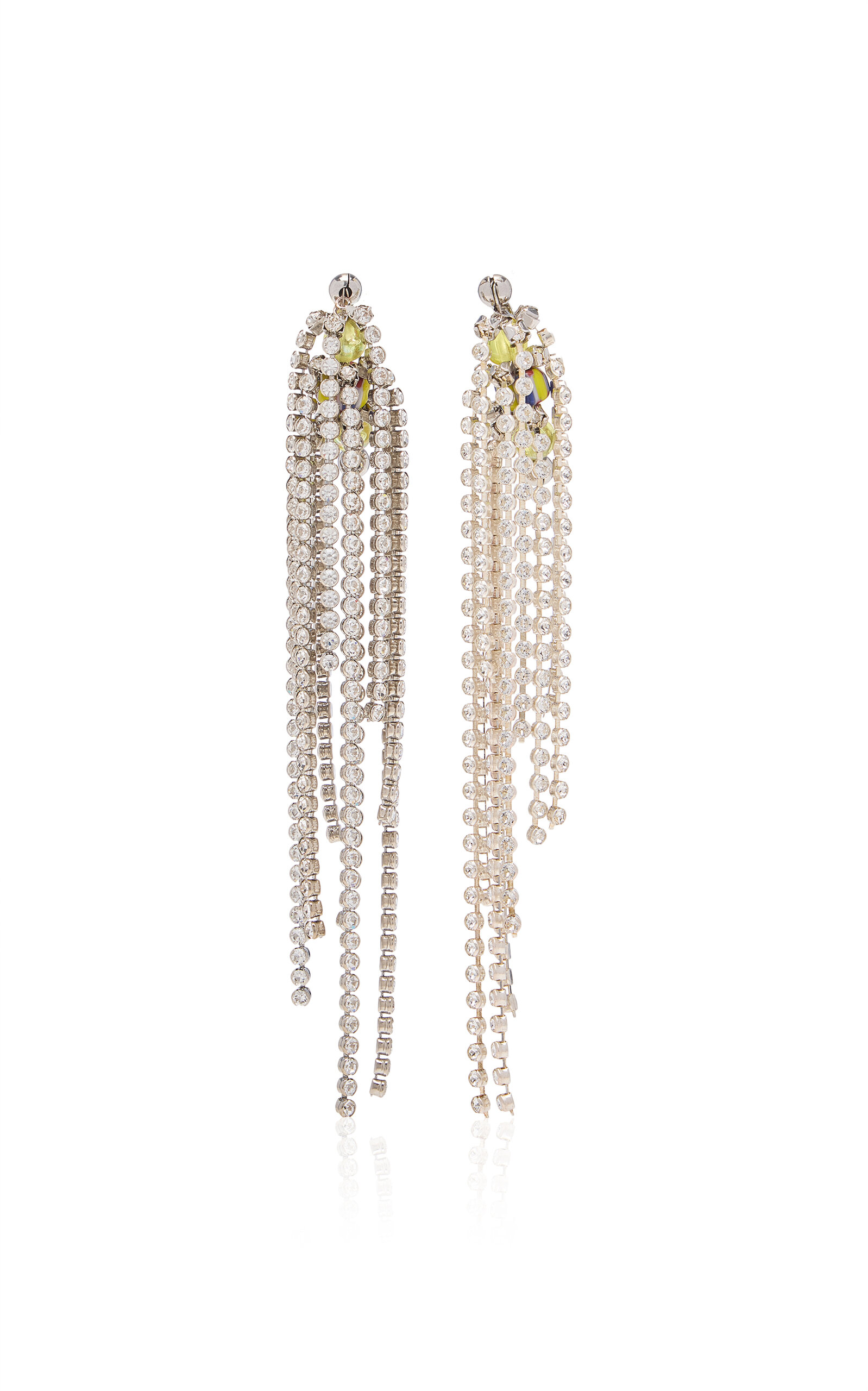 Dries Van Noten Stud Earrings With Natural Shell; Beads; And Strass Chain In Metallic