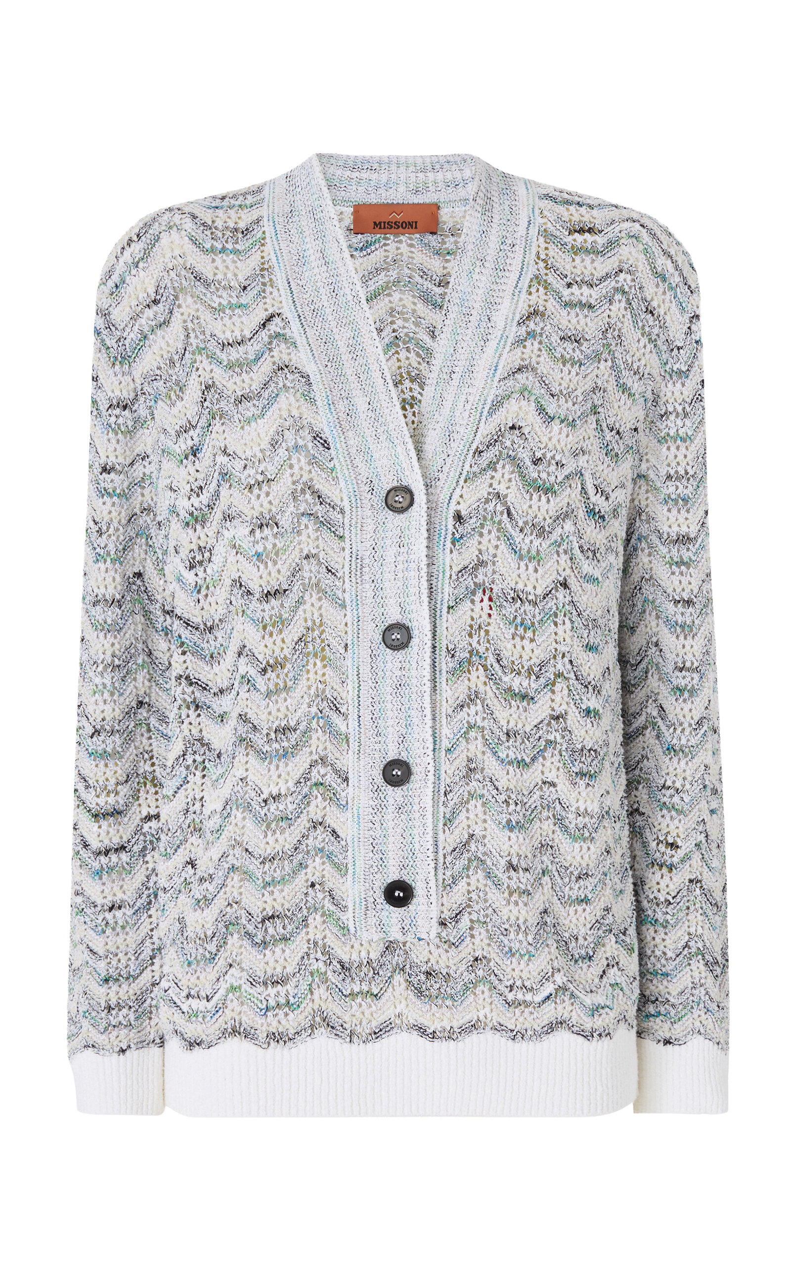 Missoni Scallop Deep-v Buttoned Sweater In Multi