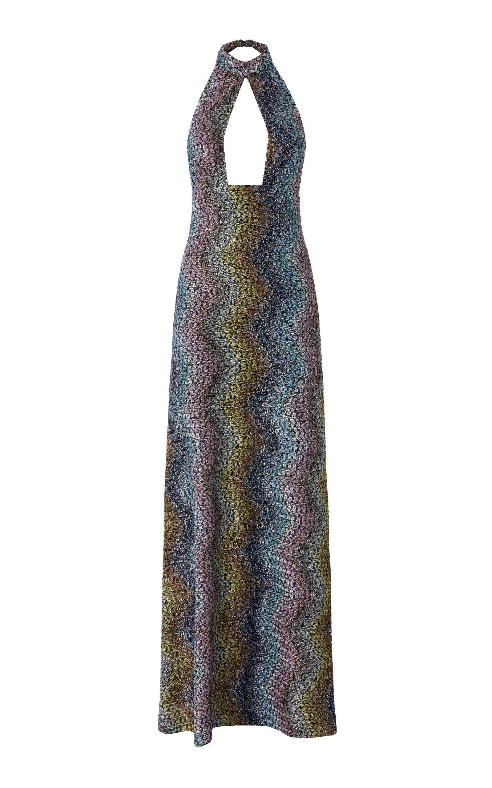 Missoni Chevron Halter Neck Caperdoni-knit Maxi Dress In Multi