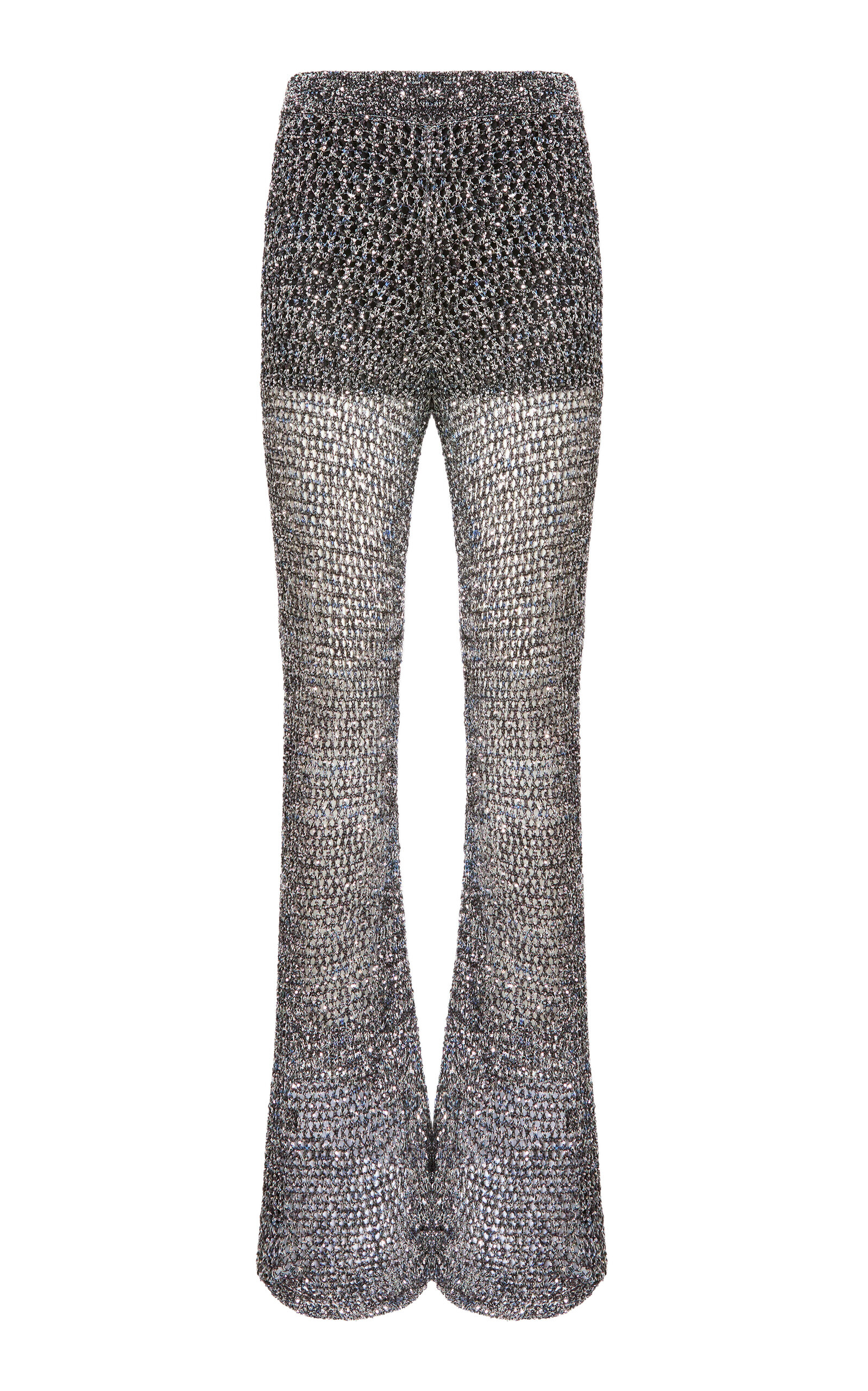Missoni Sparkly Sheer Knit Trousers In Silver