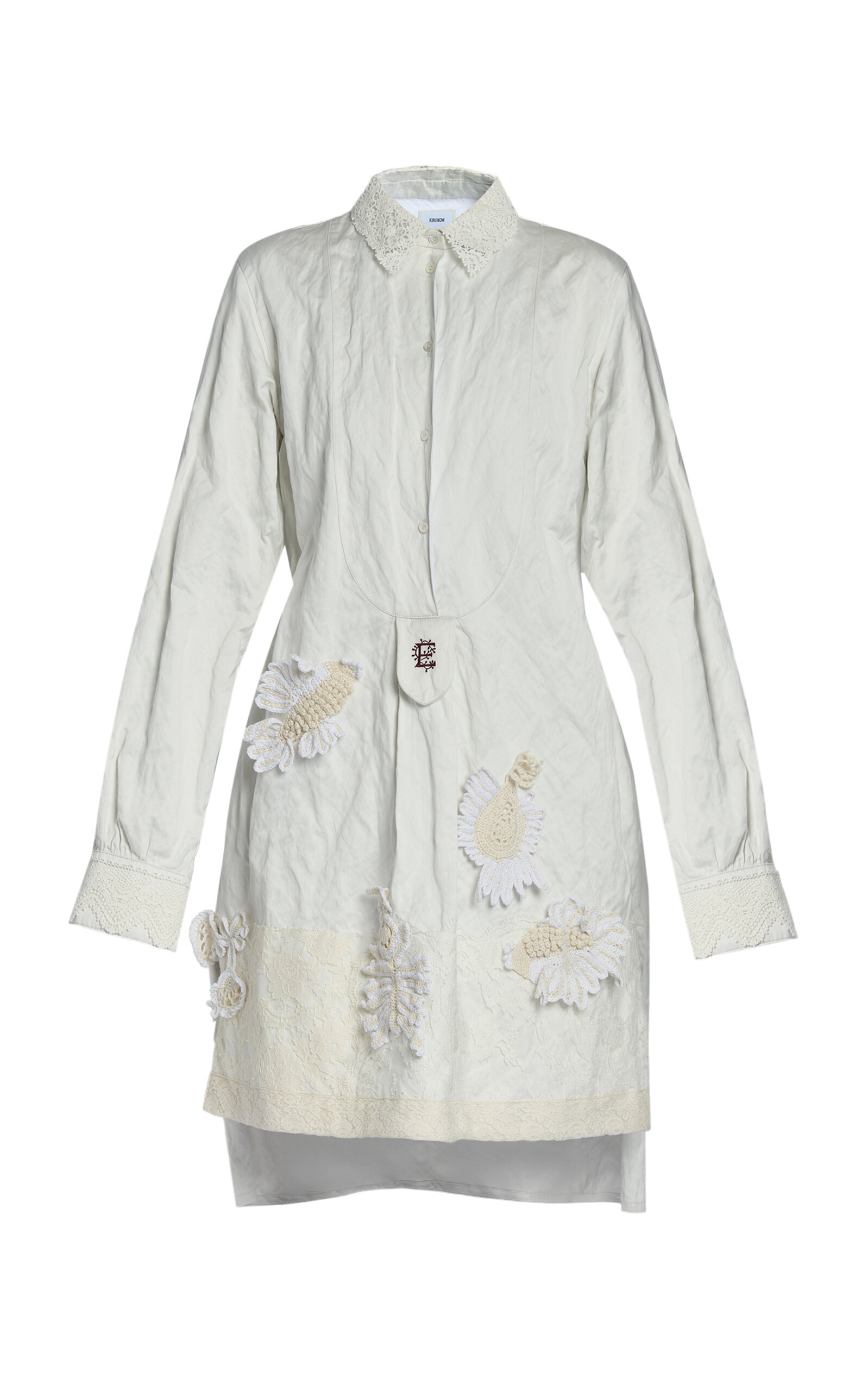 Erdem Crocheted-patch Metalized-cotton Mini Dress In White