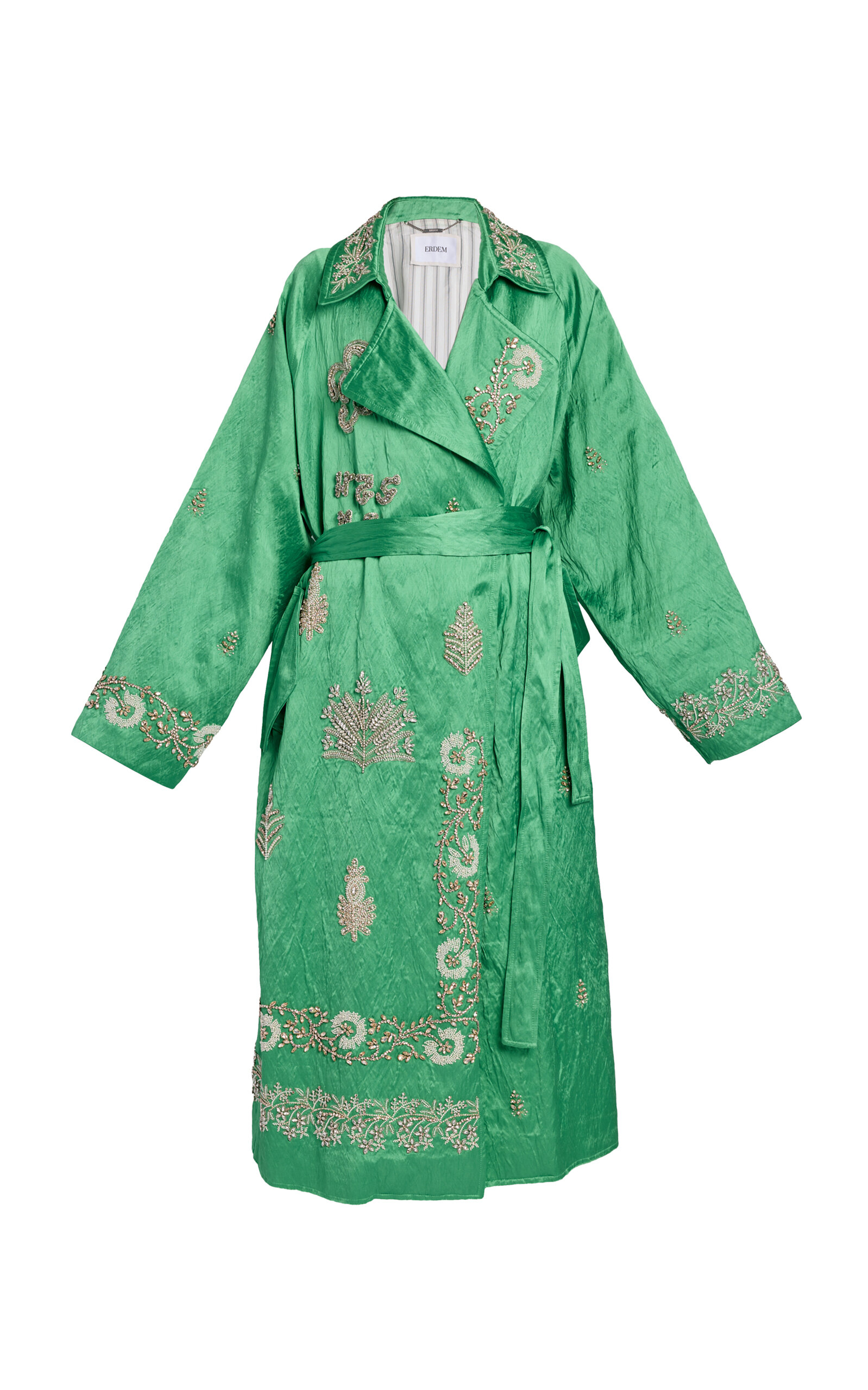 Erdem Embroidered Satin Trench Coat - Green