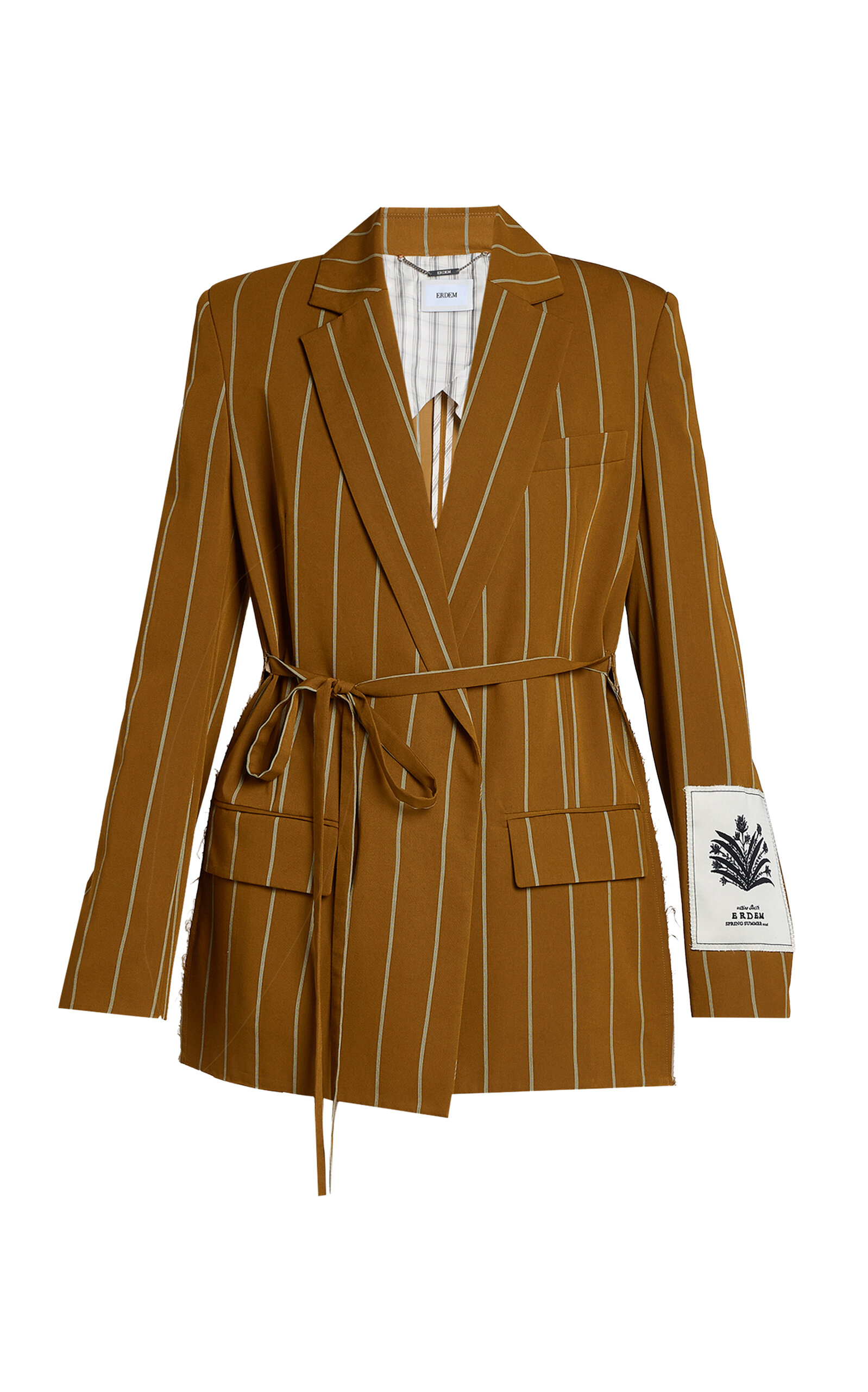 Erdem Striped Tie-waist Blazer In Brown