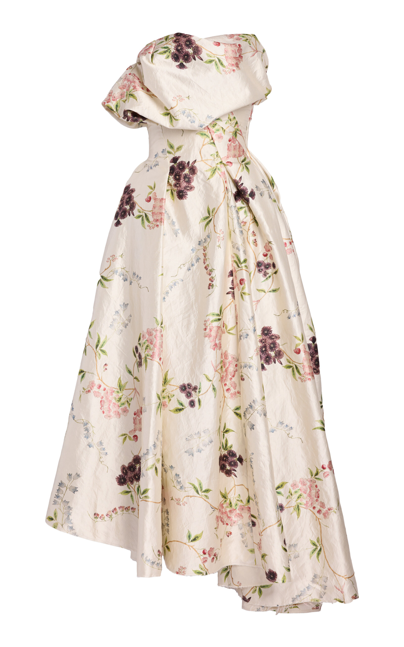 Erdem Strapless Floral-print Textured Satin Gown In Neutral