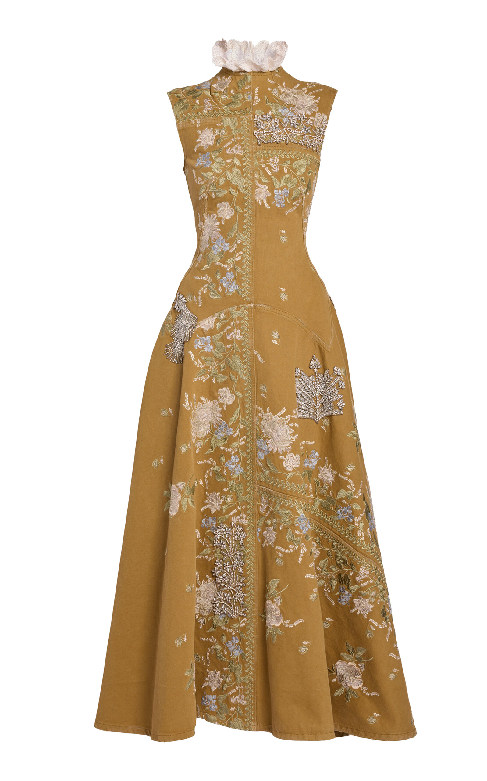 Erdem Embroidered Denim Midi Dress