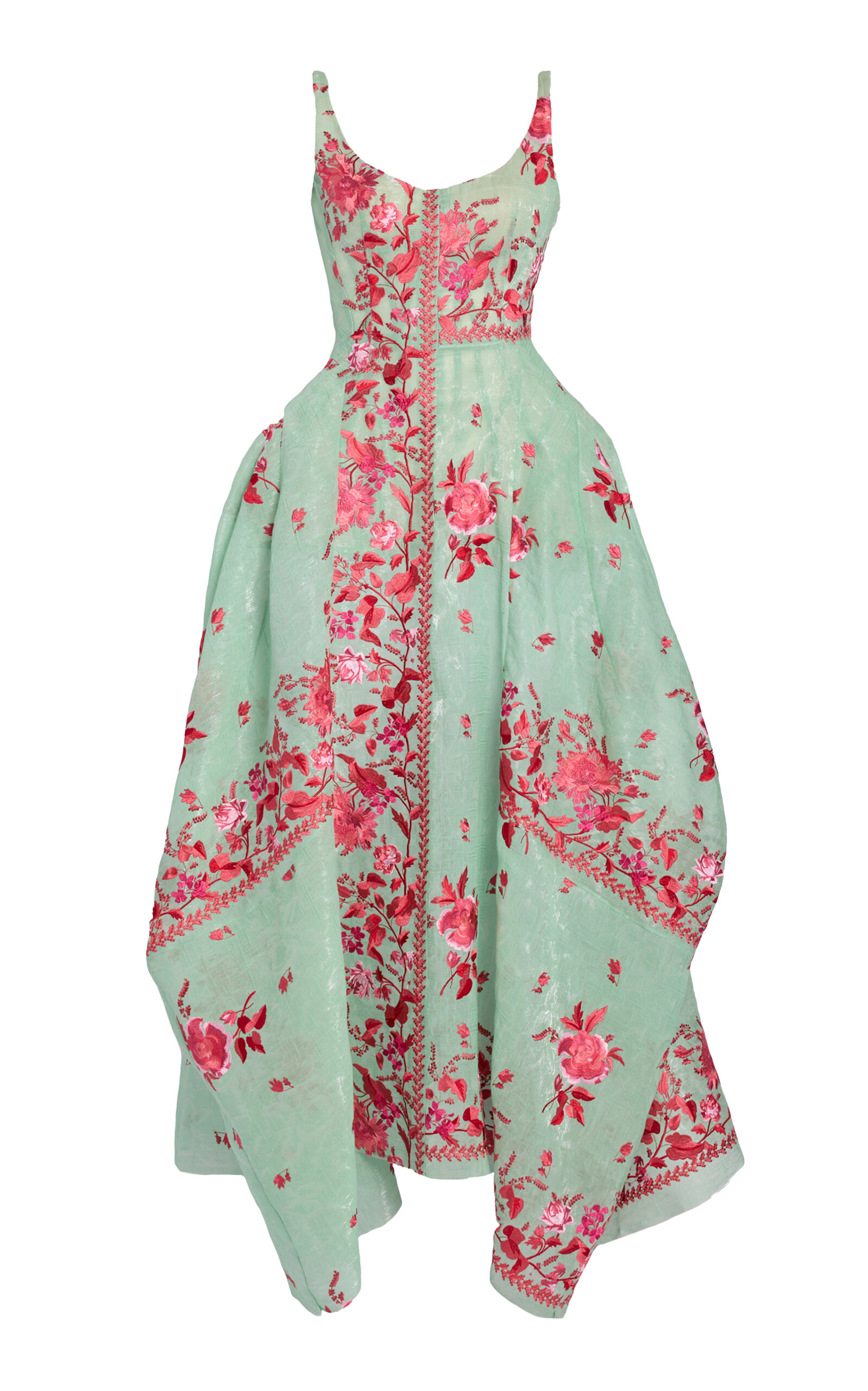 Erdem Embroidered Draped Organza Midi Dress - Green