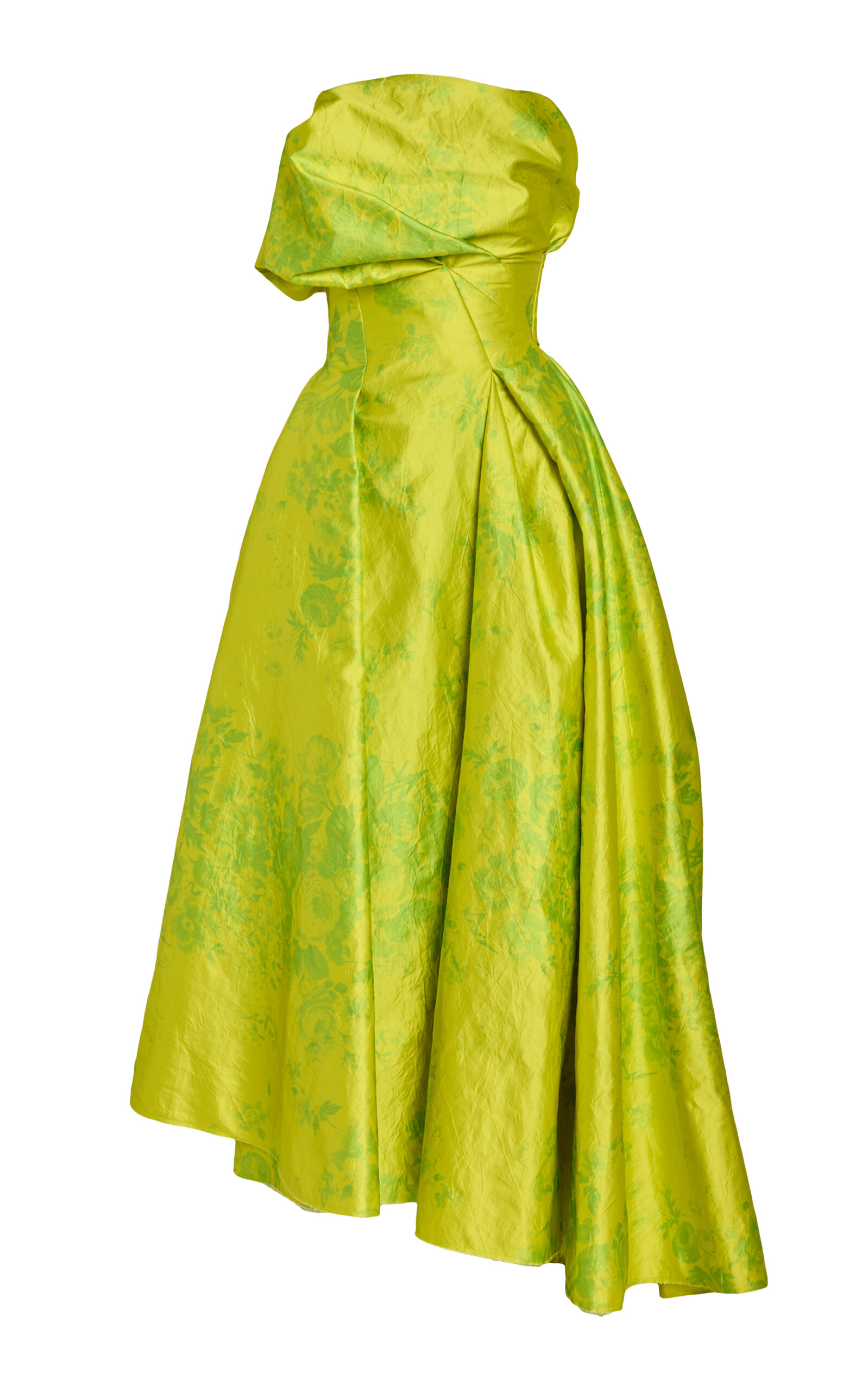 Erdem Floral Satin Midi Dress - Lime Green