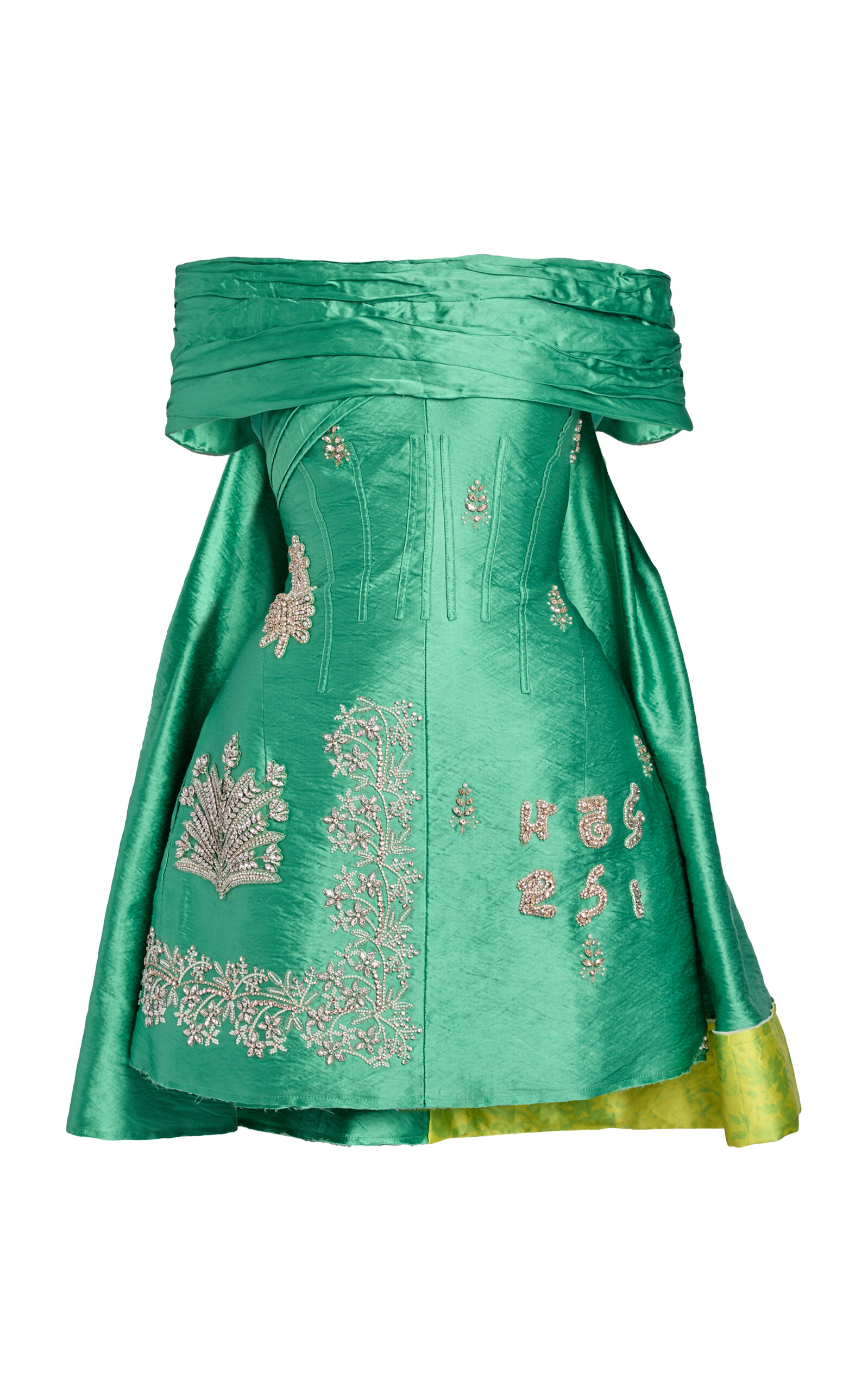 Erdem Embellished Textured Satin Mini Dress In Green