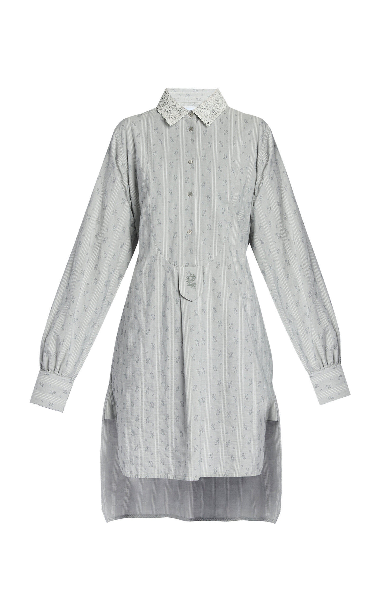 Erdem Striped Ditsy-Cotton Mini Shirt Dress - Grey
