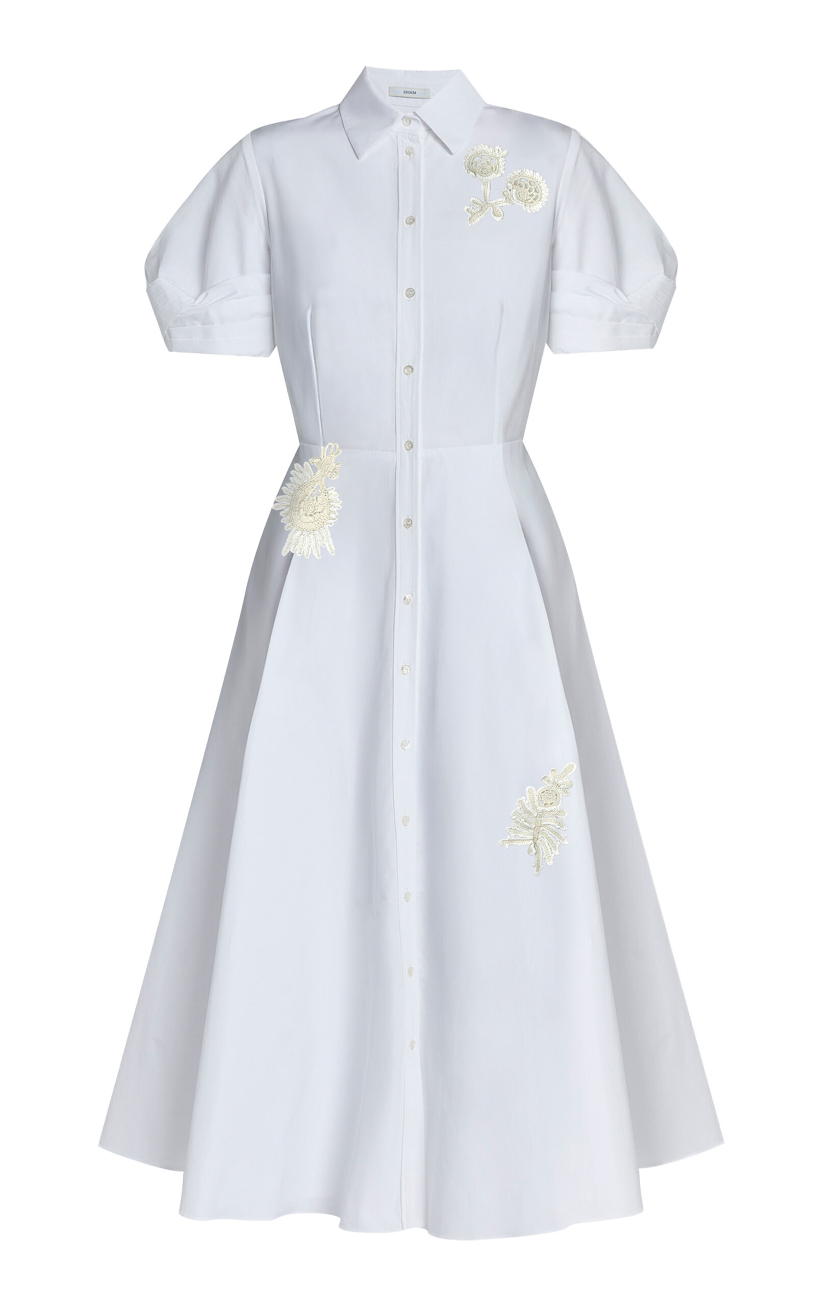 Erdem Embellished Organic-cotton Midi Shirt Dress In Blue