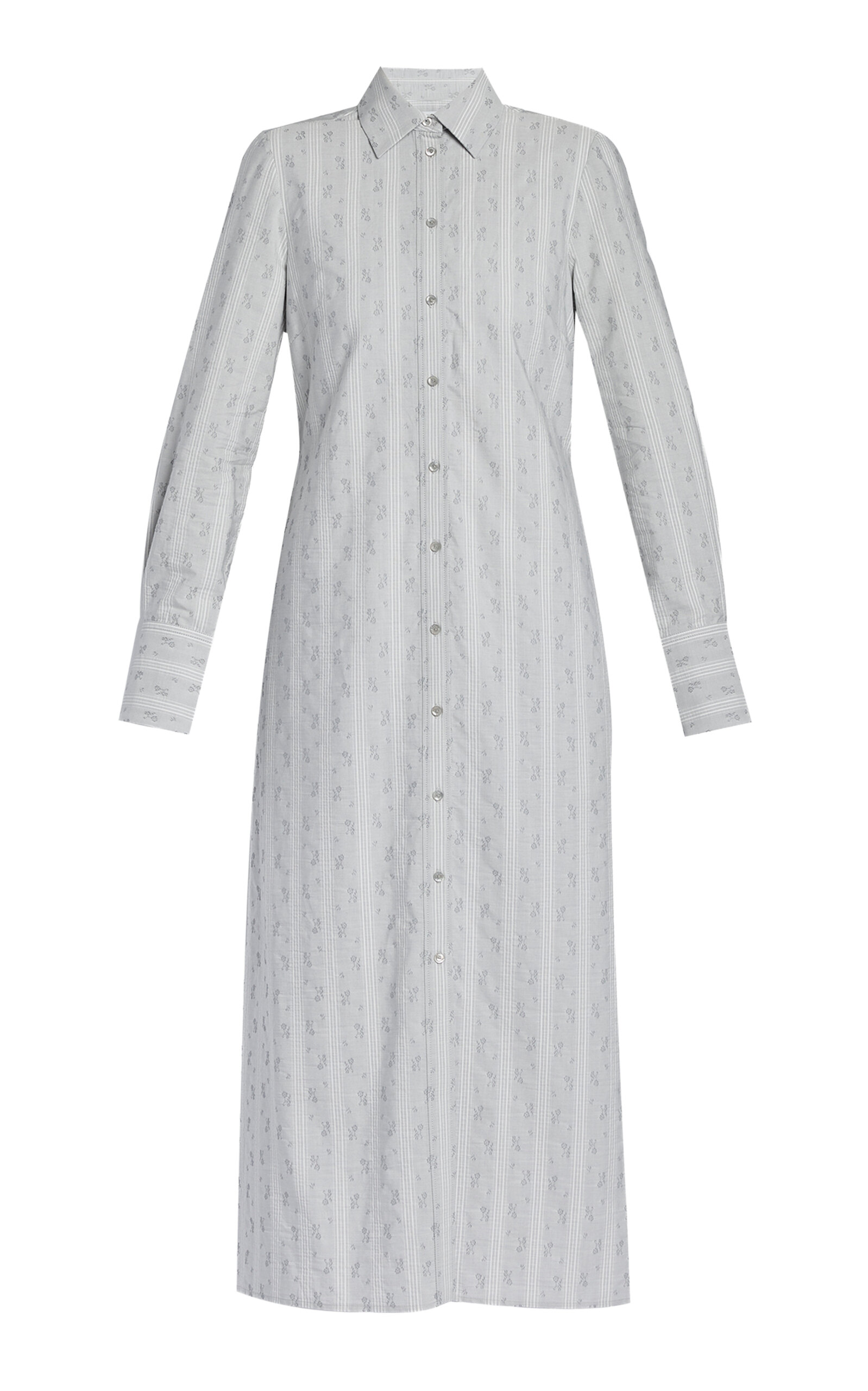 Erdem Striped Ditsy-Cotton Midi Shirt Dress - Grey