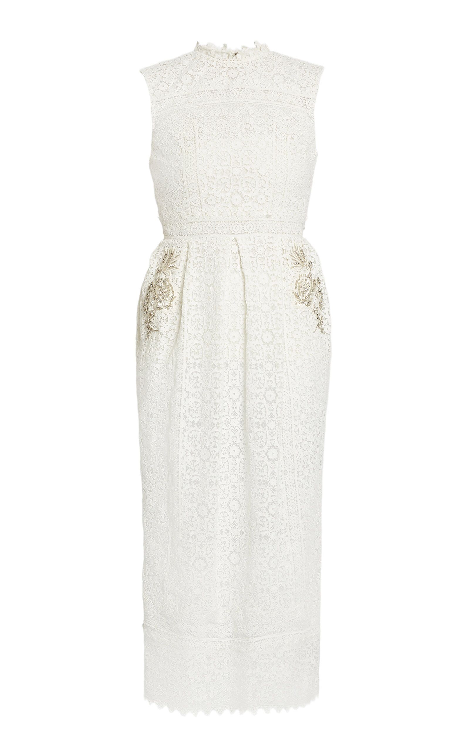 Erdem Embellished Cotton Midi Cocktail Dress - Off-White