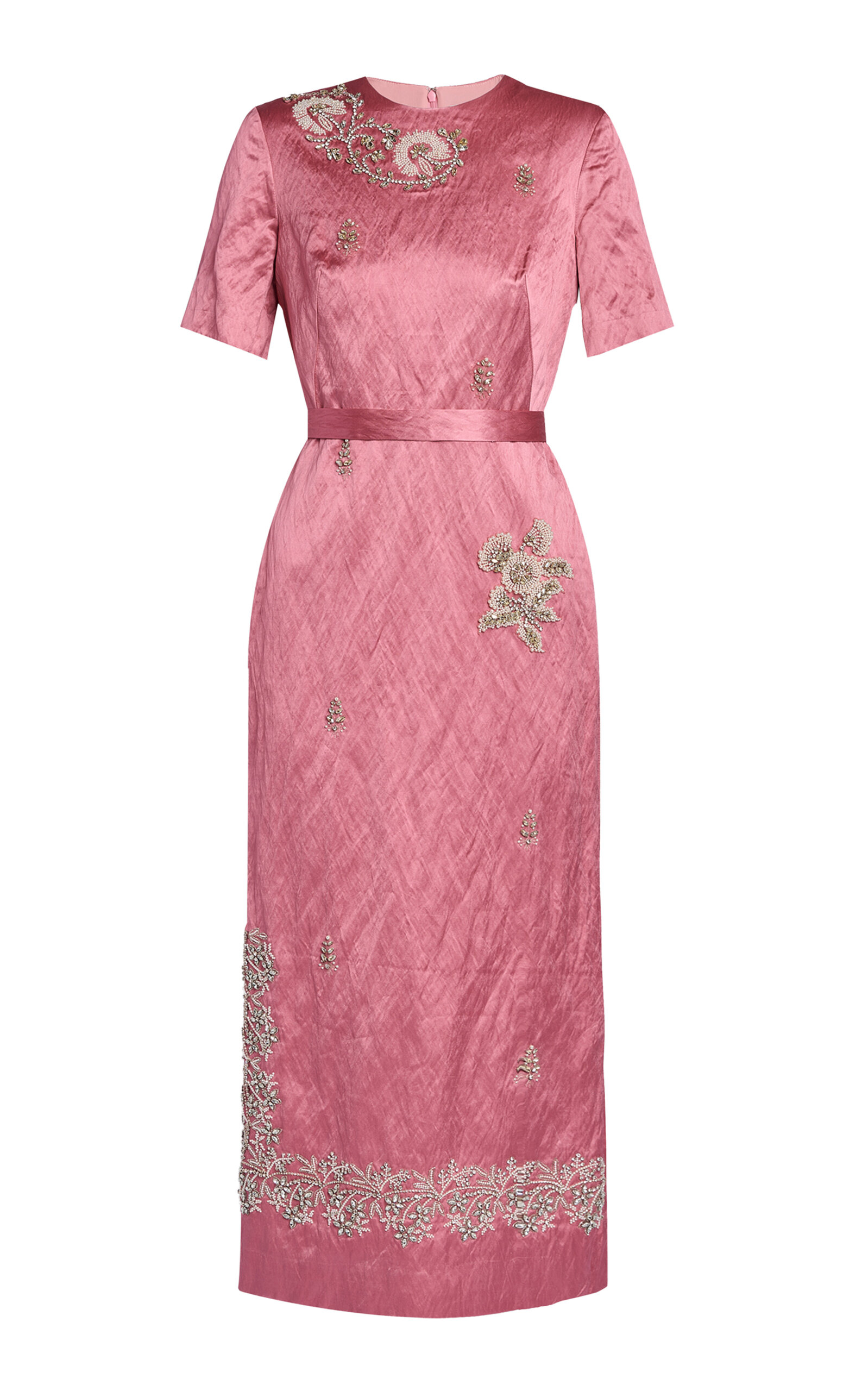 Erdem Embellished Textured-Satin Pencil Midi Dress - Pink