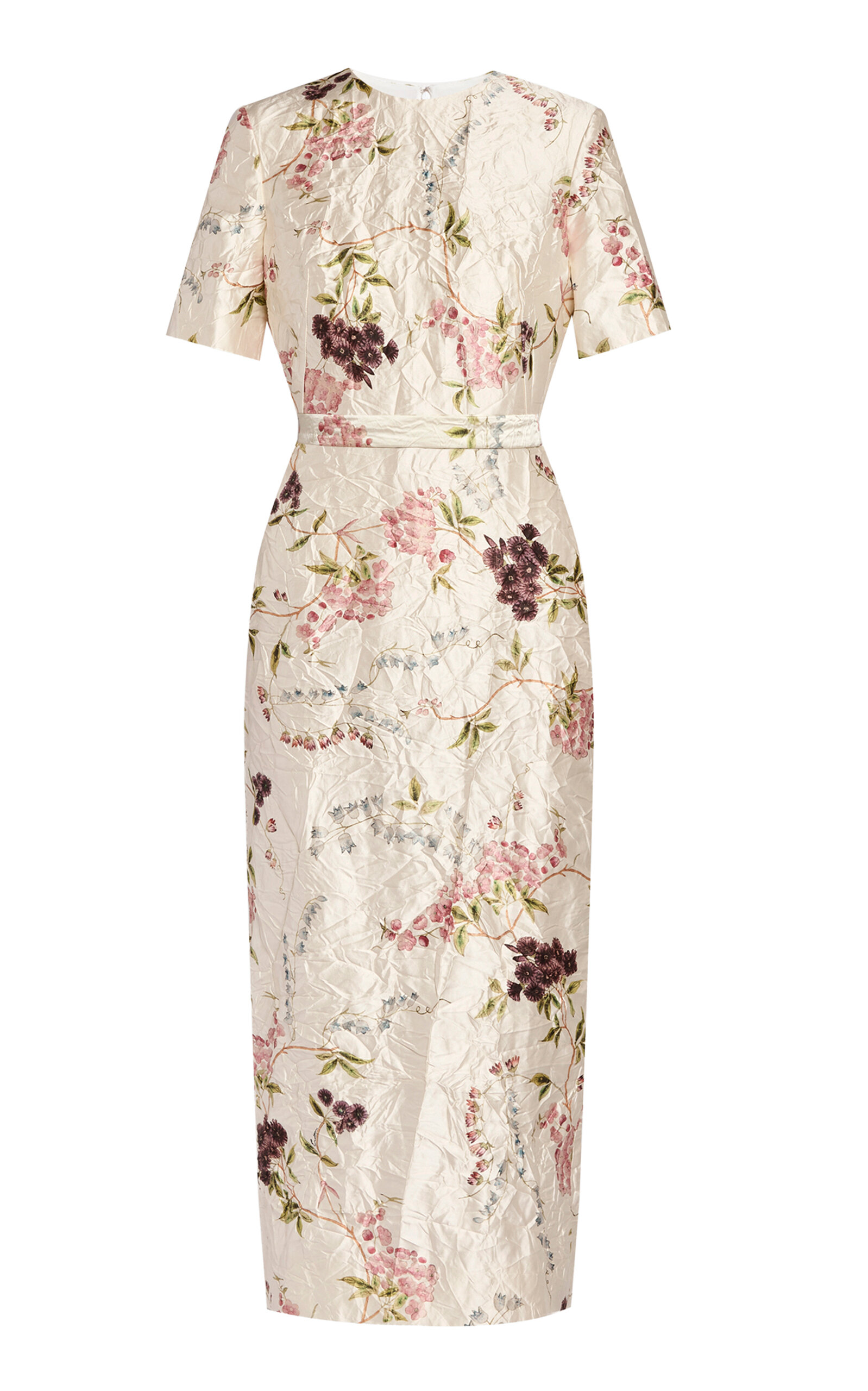 Erdem Floral Textured Satin Pencil Midi Dress In Neutral
