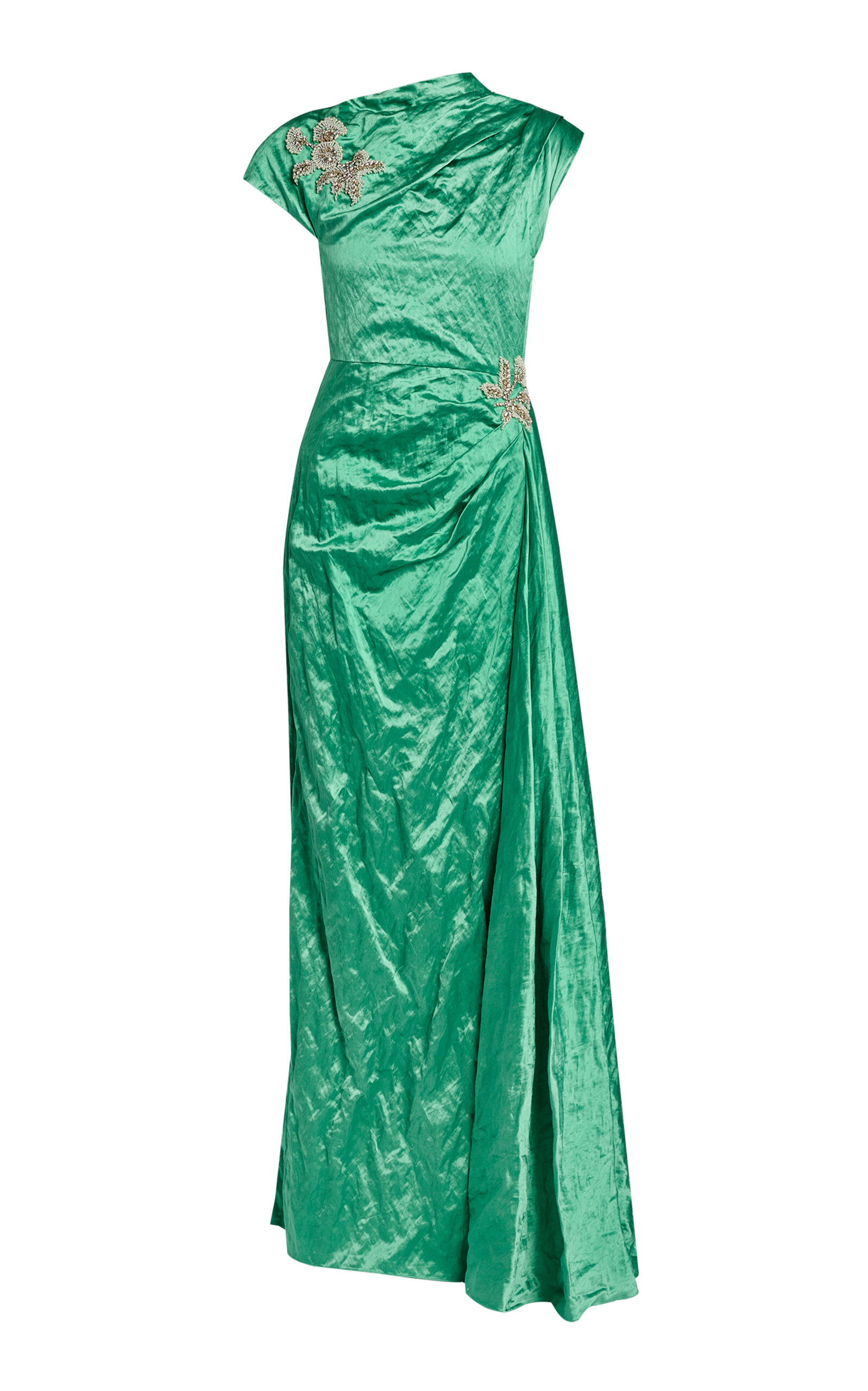 Erdem Embellished Textured-Satin Gown - Green