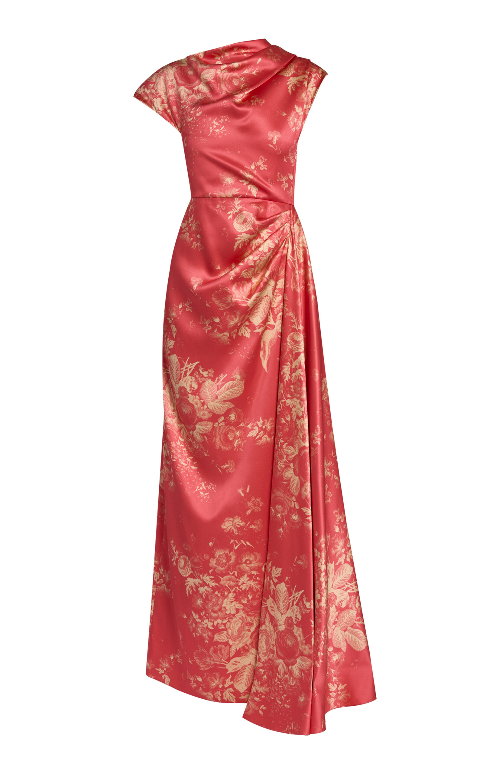 Erdem Floral Print Duchess Draped Gown In Red