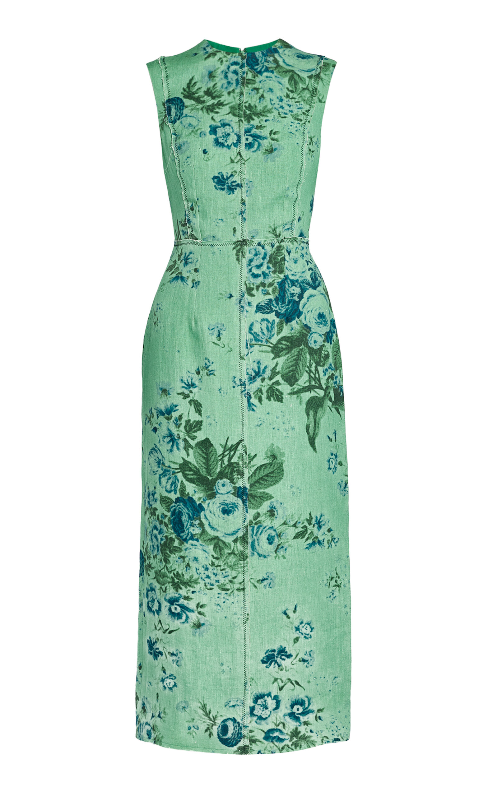 Erdem Printed Linen Pencil Midi Dress In Green