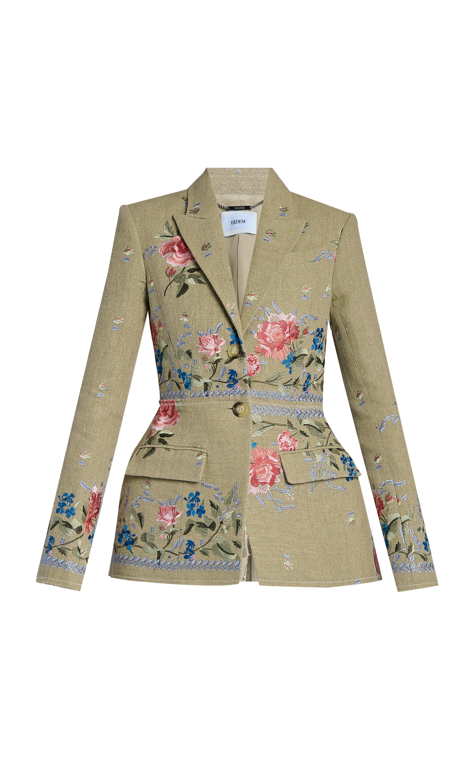 Erdem Embroidered Linen Blazer - Neutral