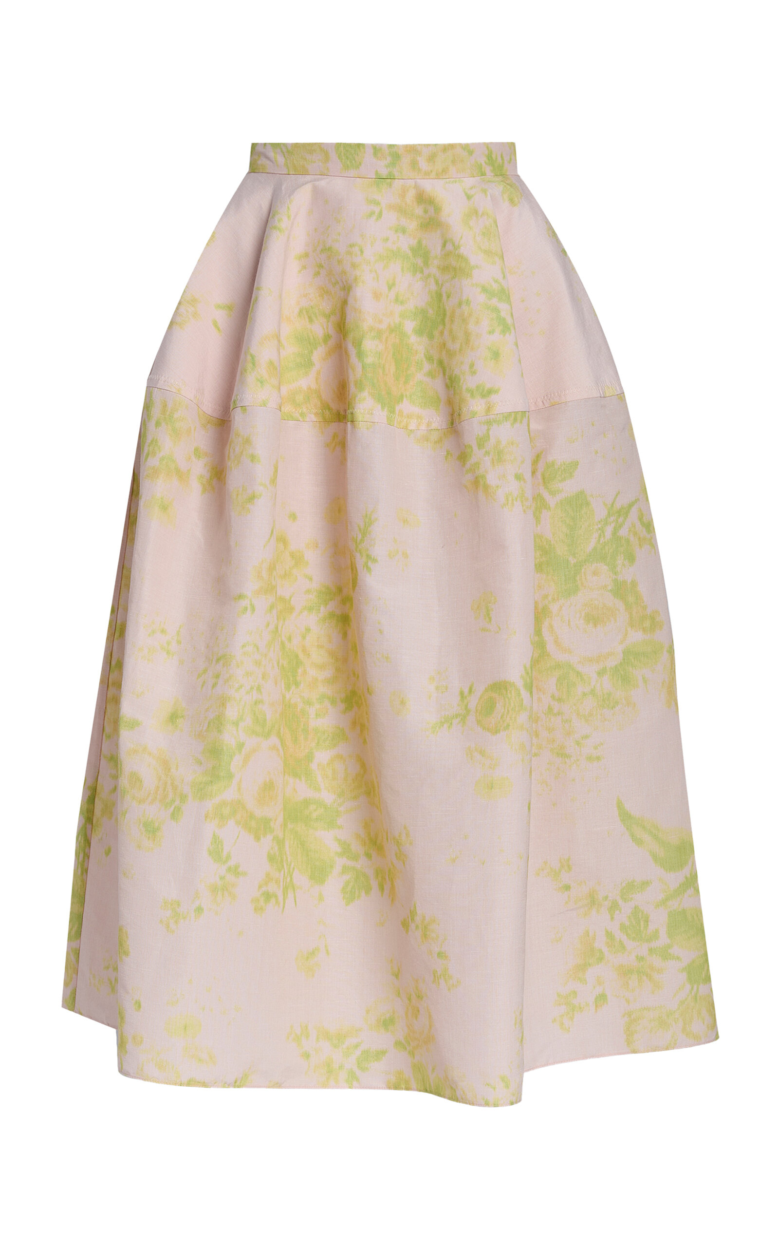 Erdem Floral Linen-Chine Midi Skirt - Light Pink