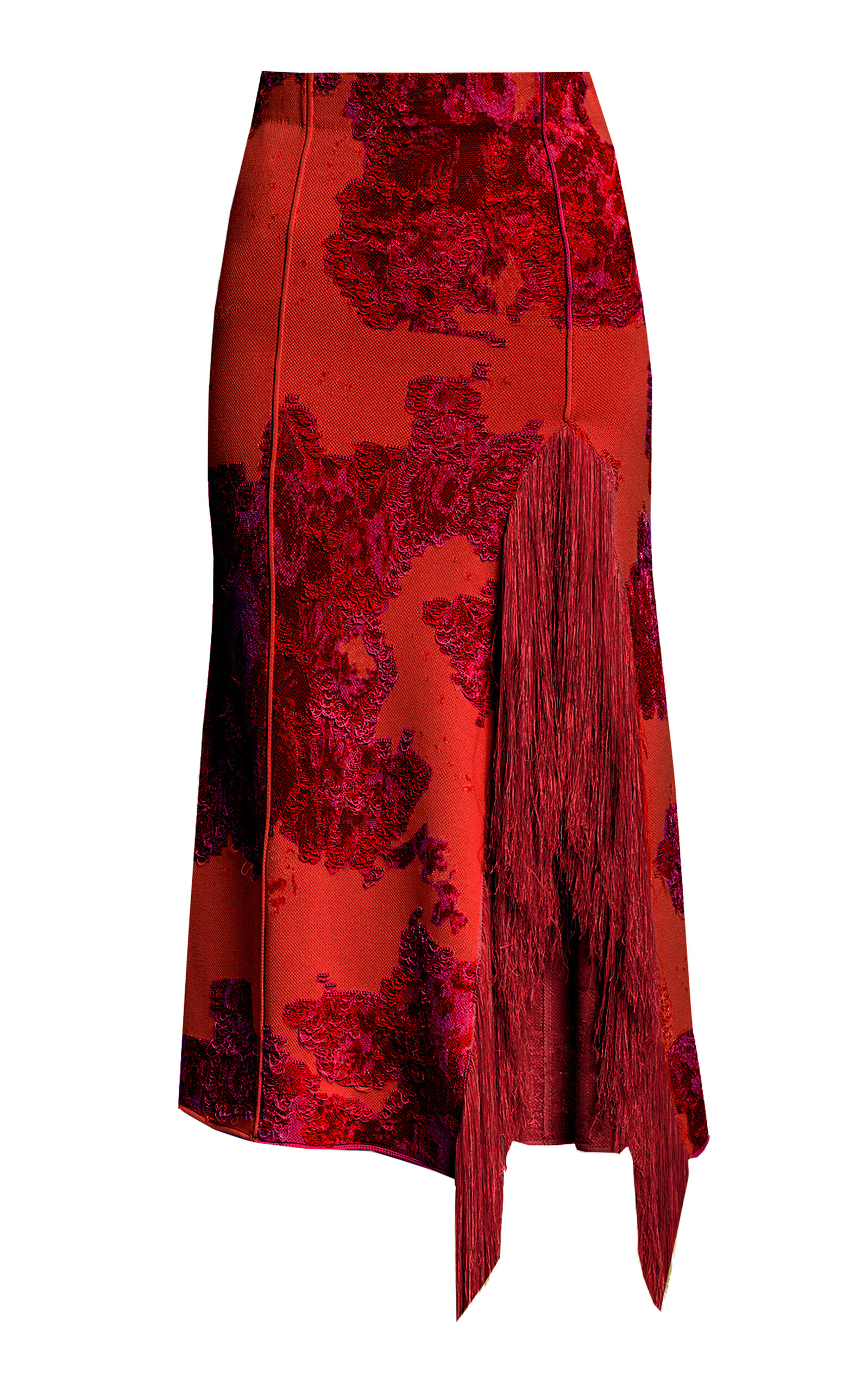 Erdem French Fray Knit Midi Skirt In Red