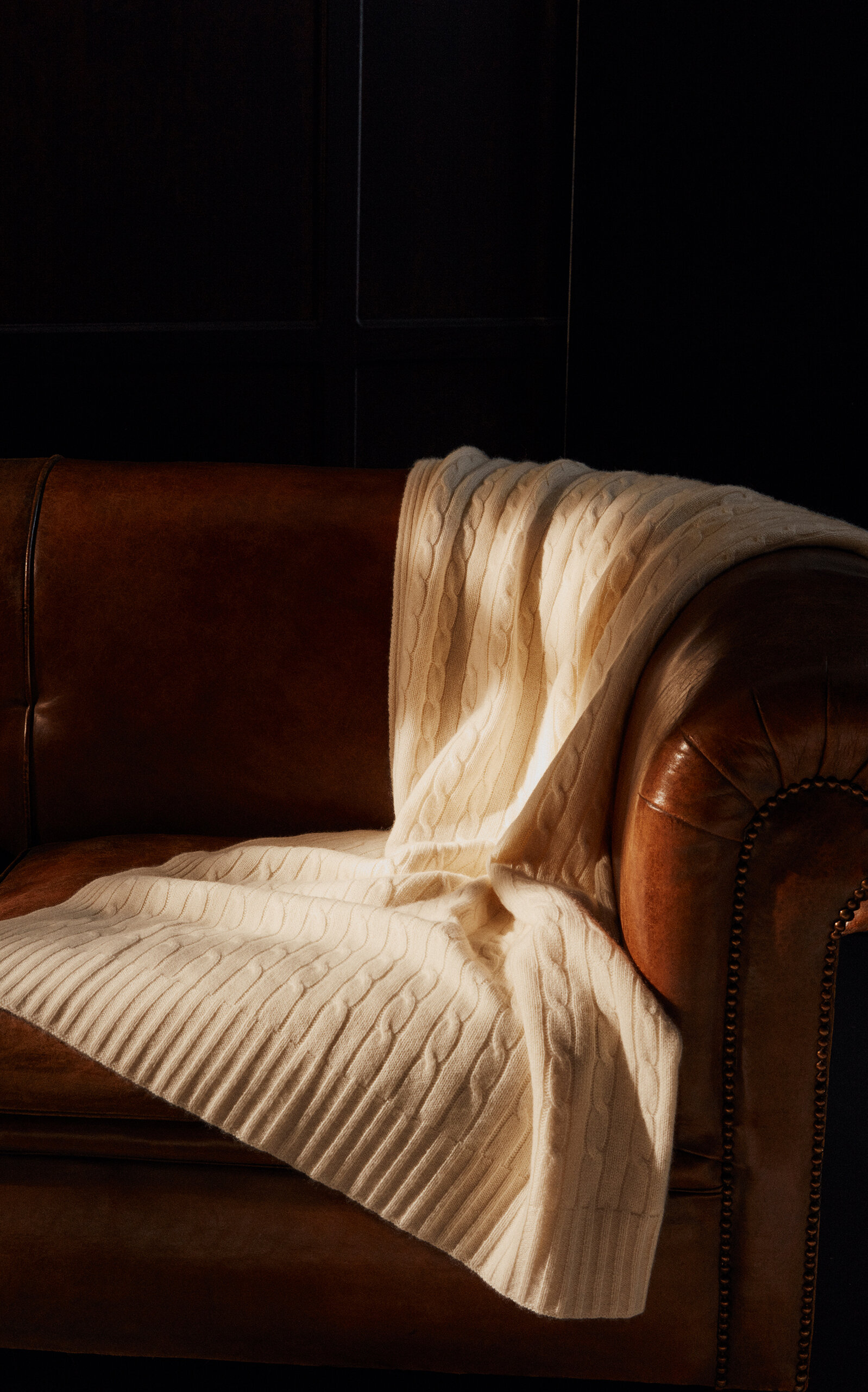 Ralph Lauren The Iconic Cable Cashmere Throw Blanket In White