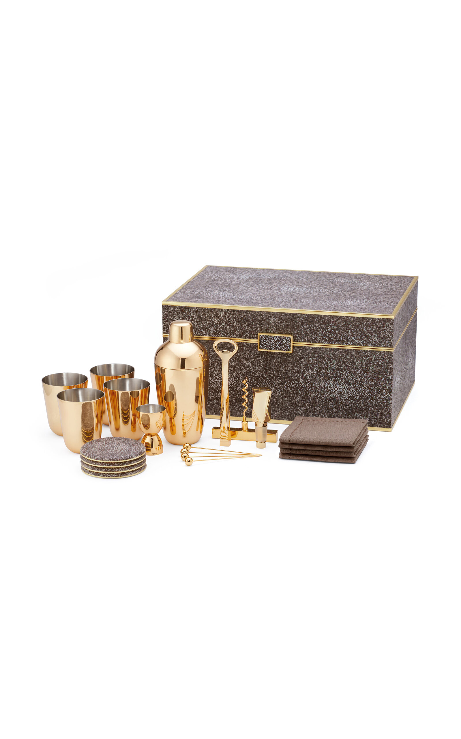 Aerin Classic Shagreen Bar Set; Chocolate - Brown