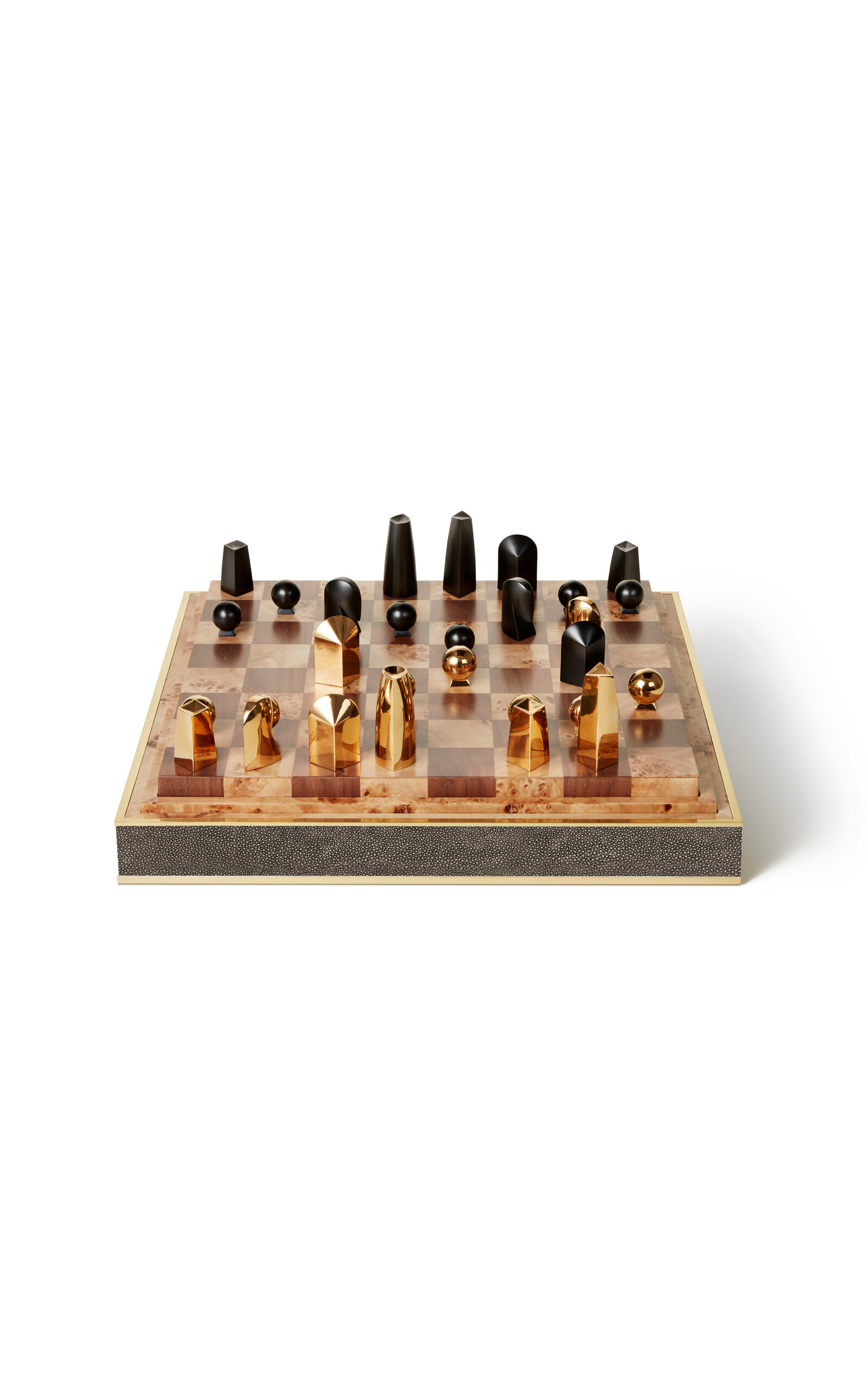 Aerin Shagreen Chess Set; Chocolate W/ Chess Pieces In Multi
