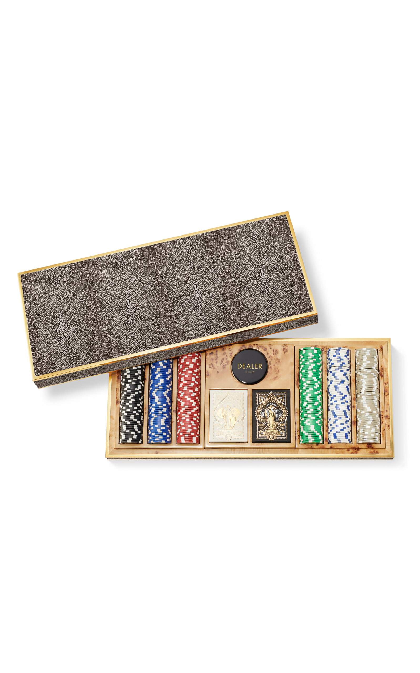 Aerin Shagreen Poker Set; Chocolate - Brown