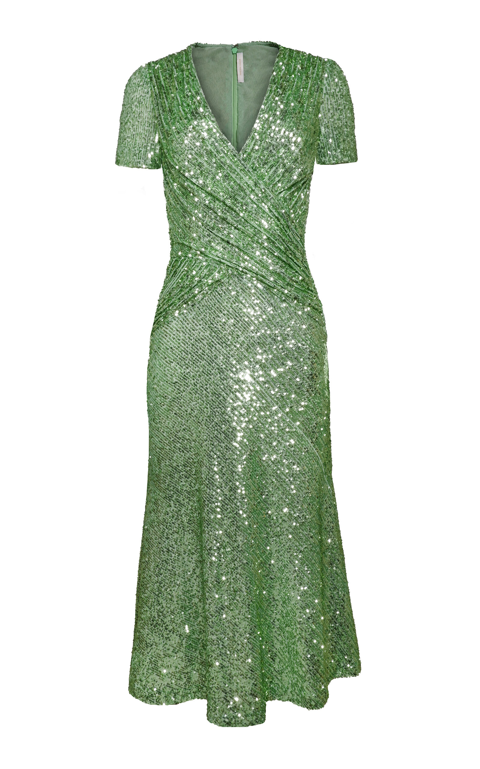 Naeem Khan Draped Stretch Sequin Midi Dress - Green