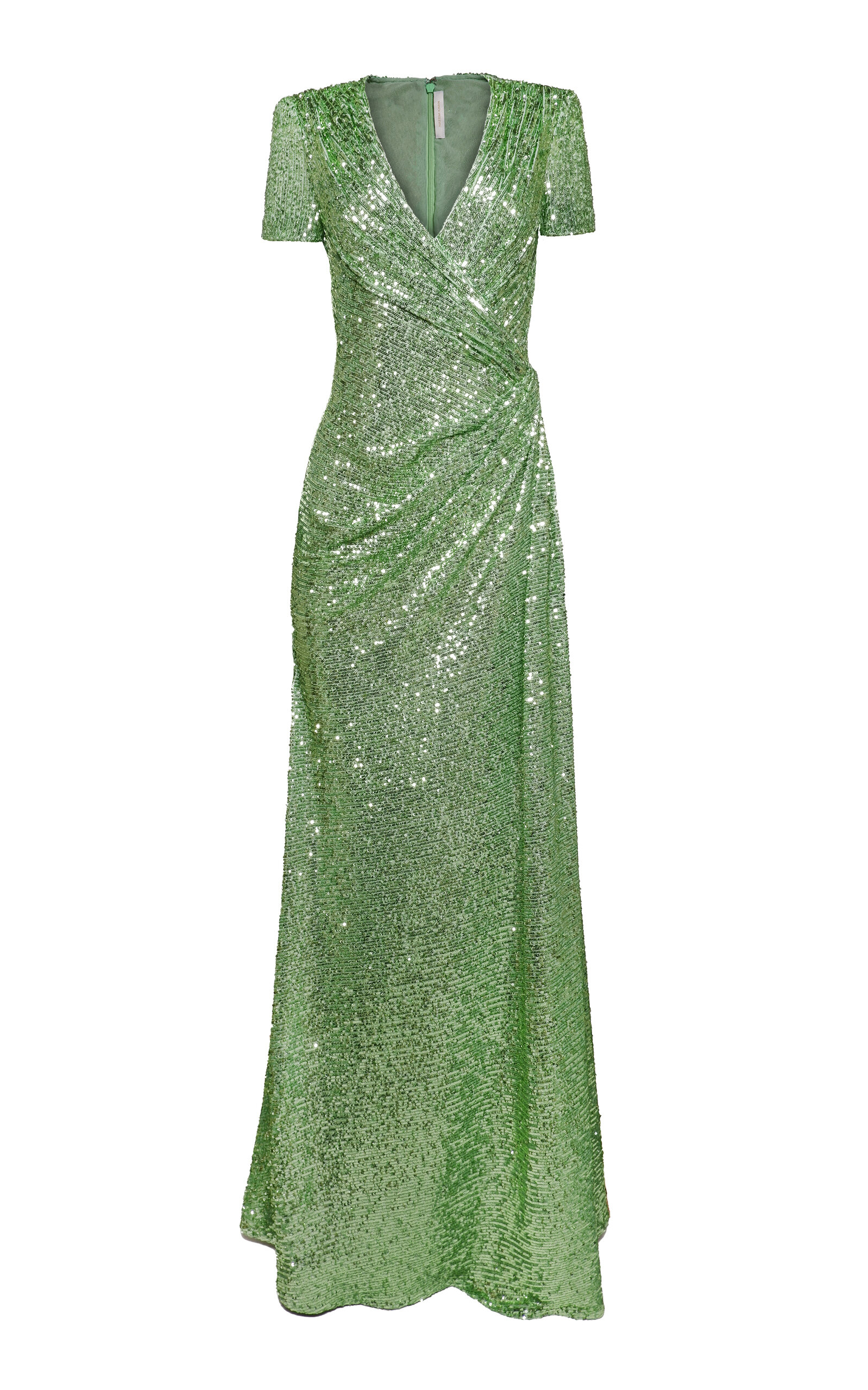 Naeem Khan Draped Stretch Sequin Maxi Dress - Green