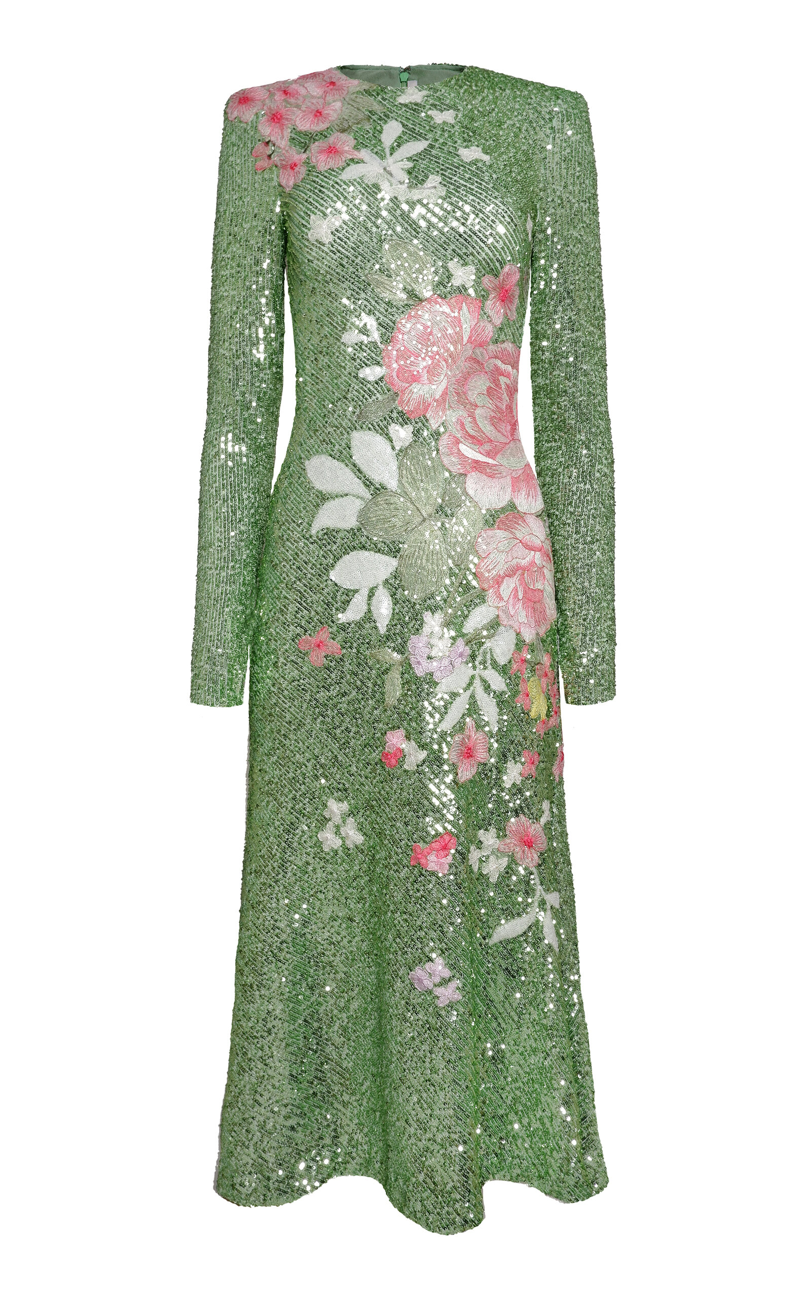 Naeem Khan Floral Appliqué Stretch Sequin Midi Dress - Floral