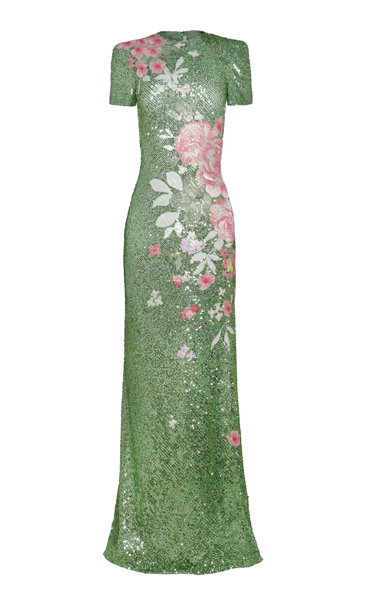 Naeem Khan Floral Appliqué Stretch Sequin Maxi Dress - Floral