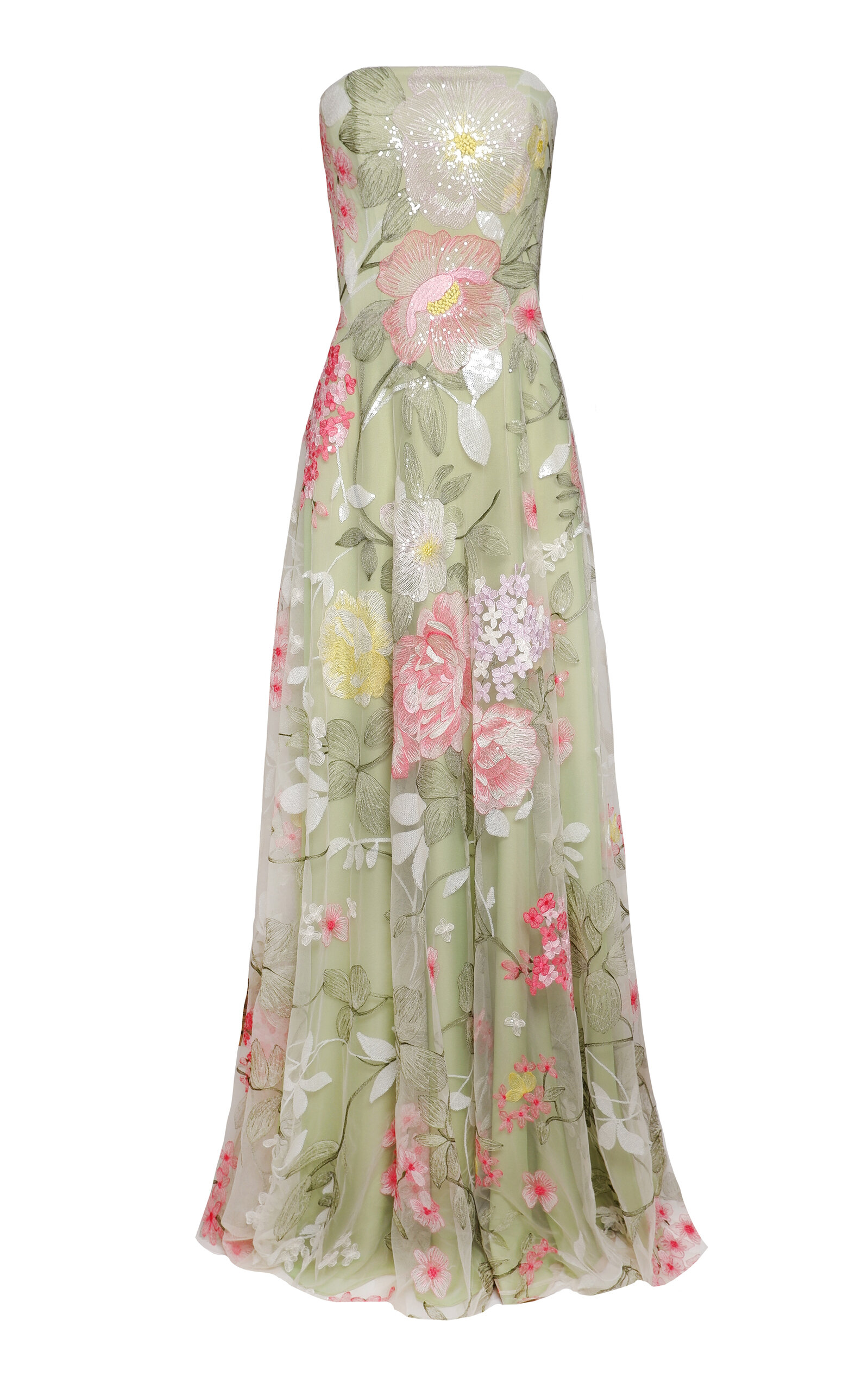 Naeem Khan Floral Sequin Tulle-blend Gown In Multi