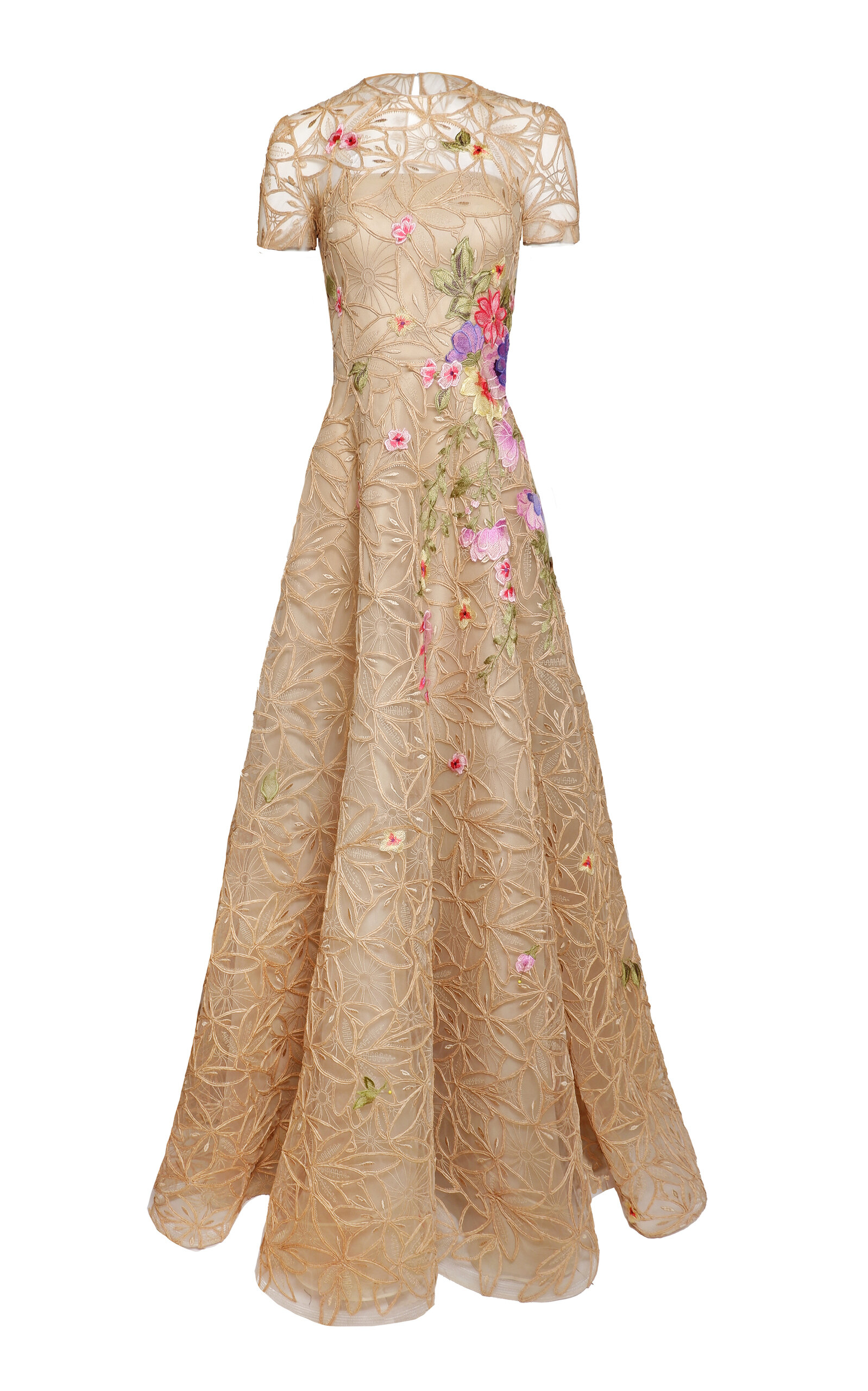 Naeem Khan Floral Appliqué Illusion Raffia Tulle-Blend Gown - Floral