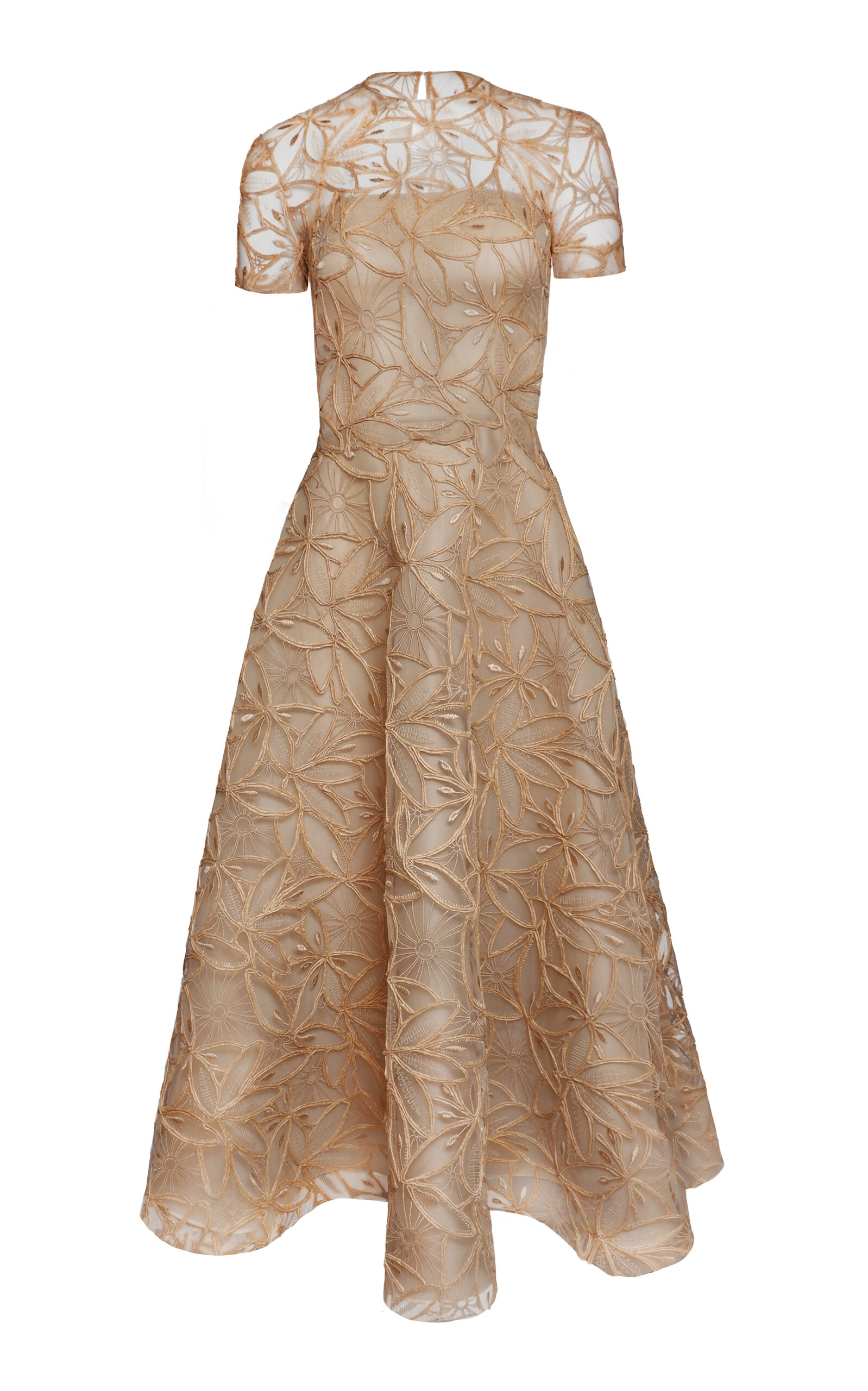 Naeem Khan Tulle-Blend Illusion Raffia Midi Dress - Nude