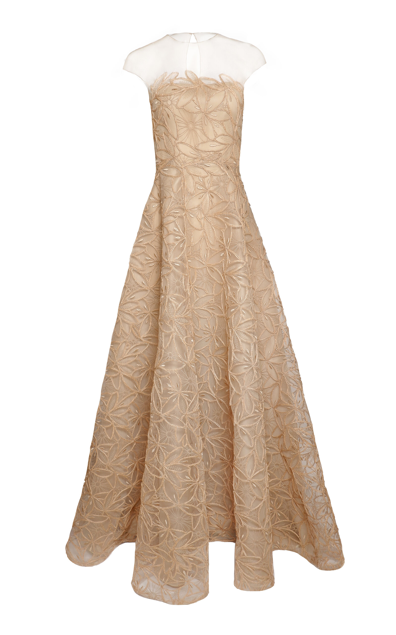 Naeem Khan Tulle-Blend Illusion Raffia Gown - Nude