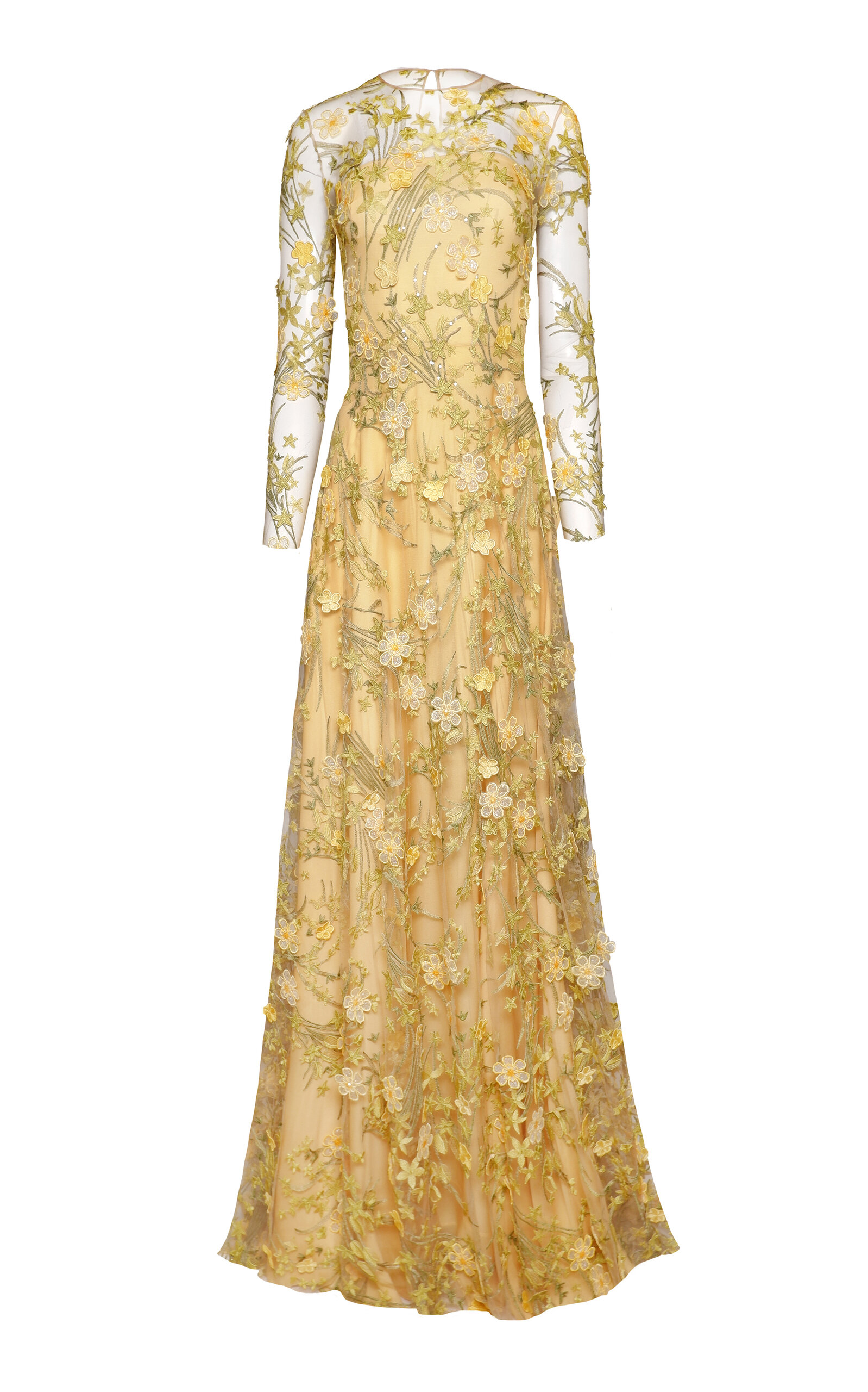Naeem Khan Beaded Illusion Tulle-Blend Gown - Yellow