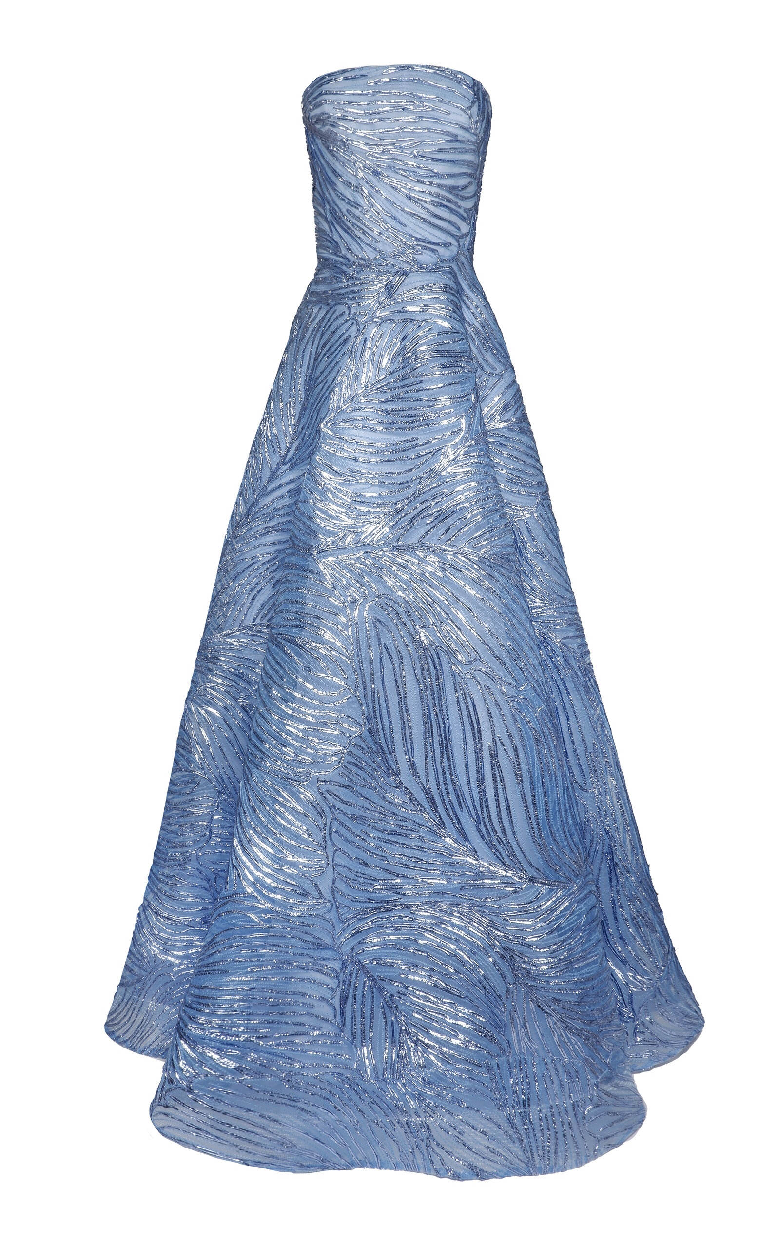Naeem Khan Metallic Strapless Raffia Tulle-Blend Gown - Blue
