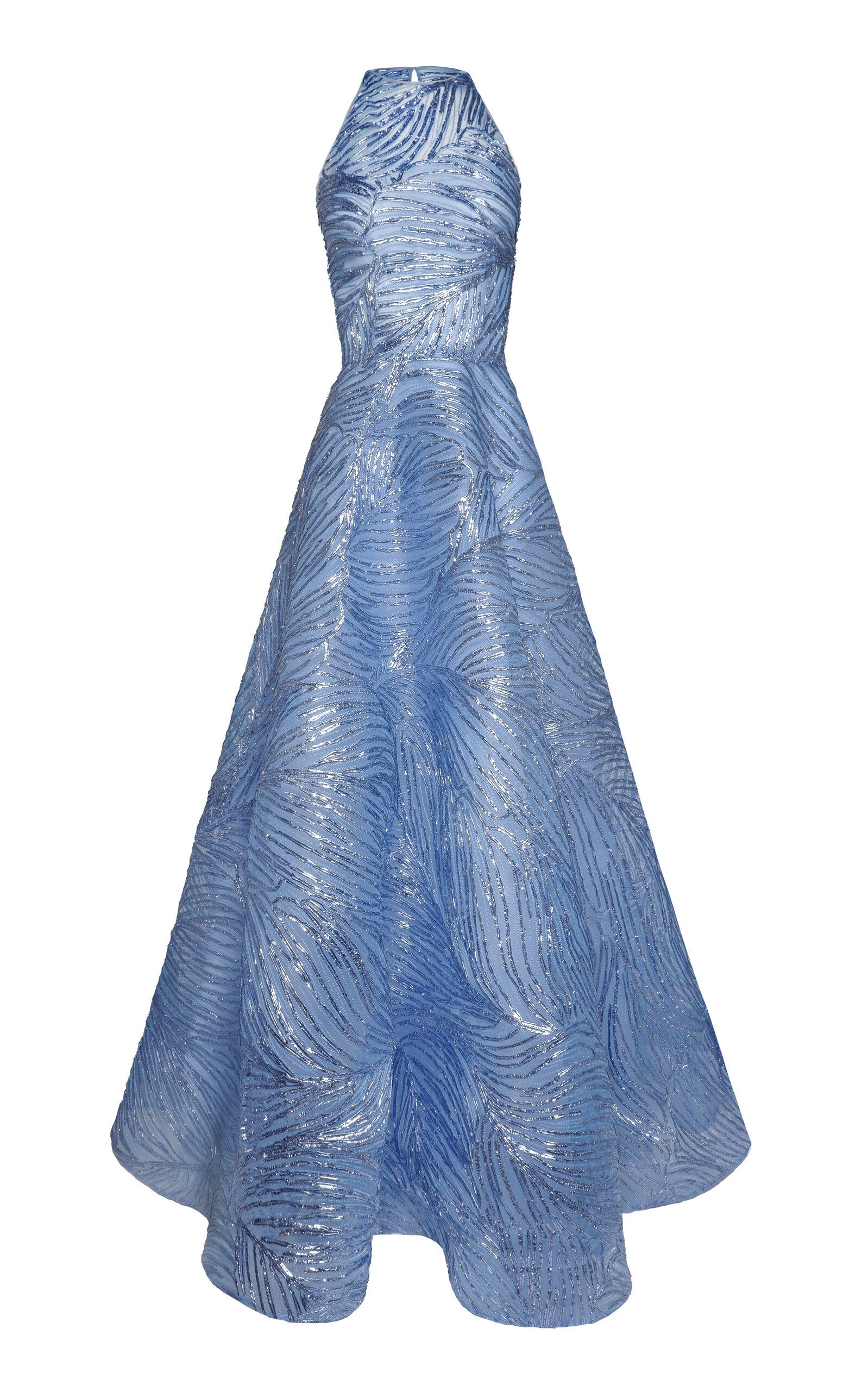 Naeem Khan Halter Raffia Tulle-Blend Gown - Blue