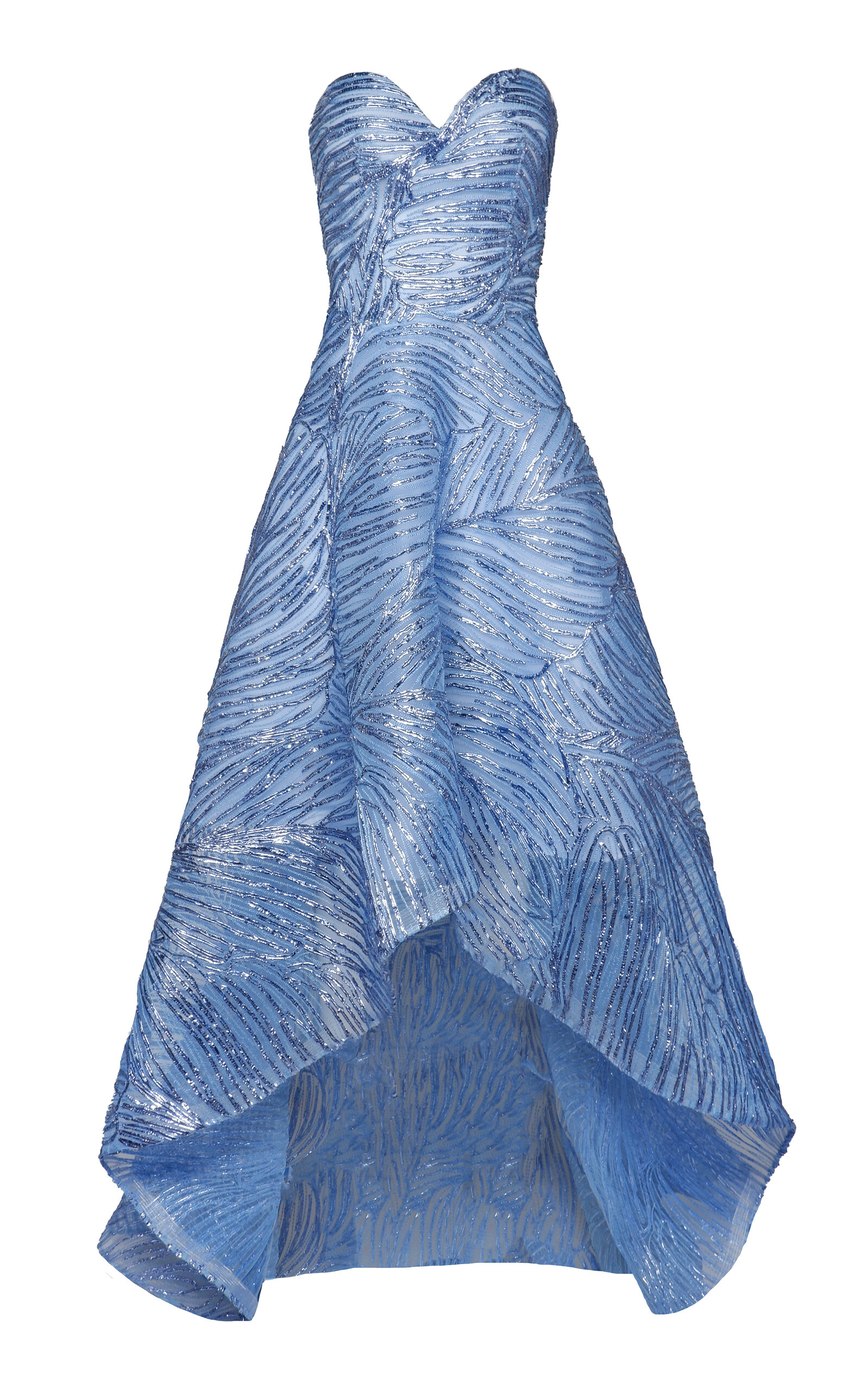Naeem Khan Sweetheart Raffia Asymmetric Tulle-Blend Gown - Blue